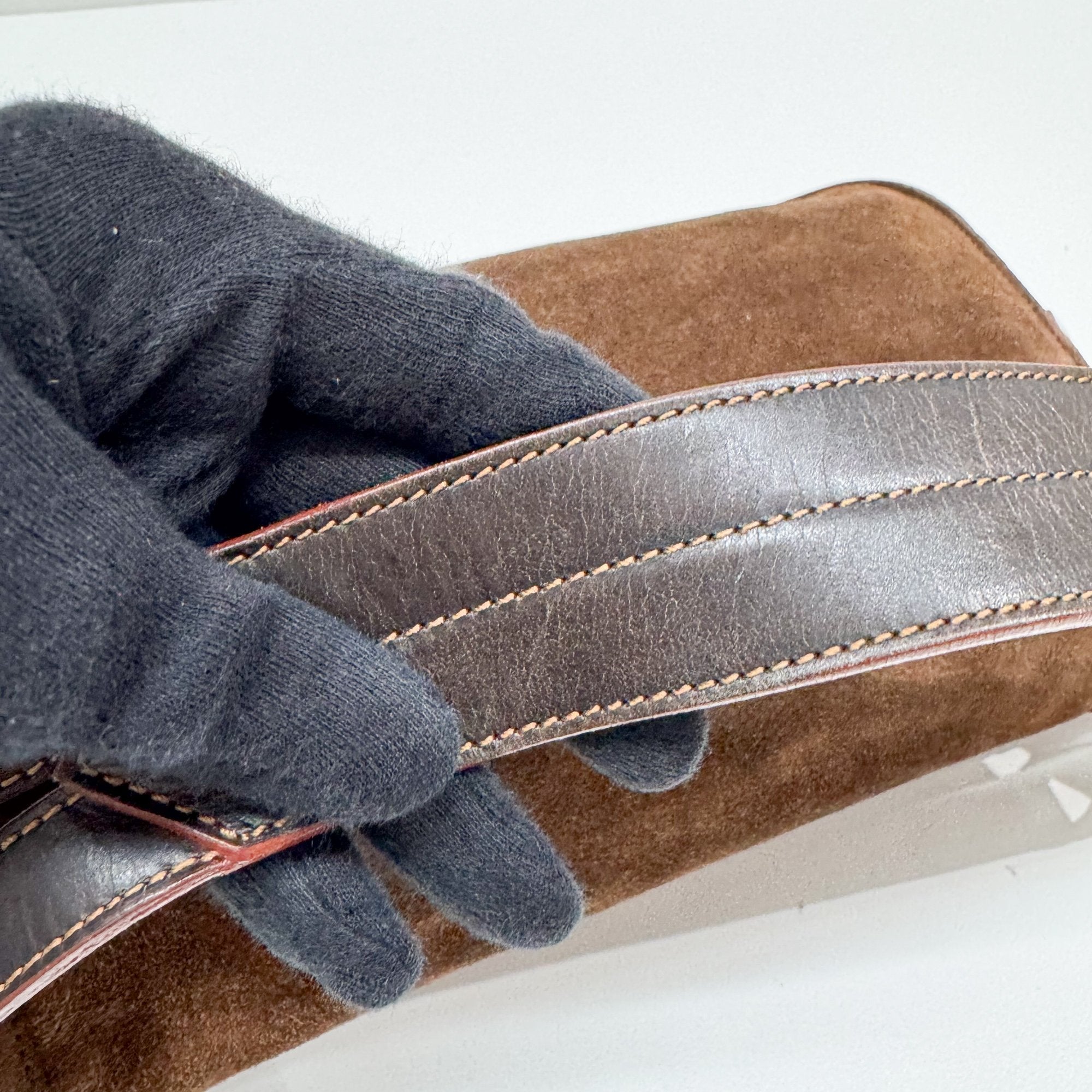 Anagram Brown Suede Shoulder Bag