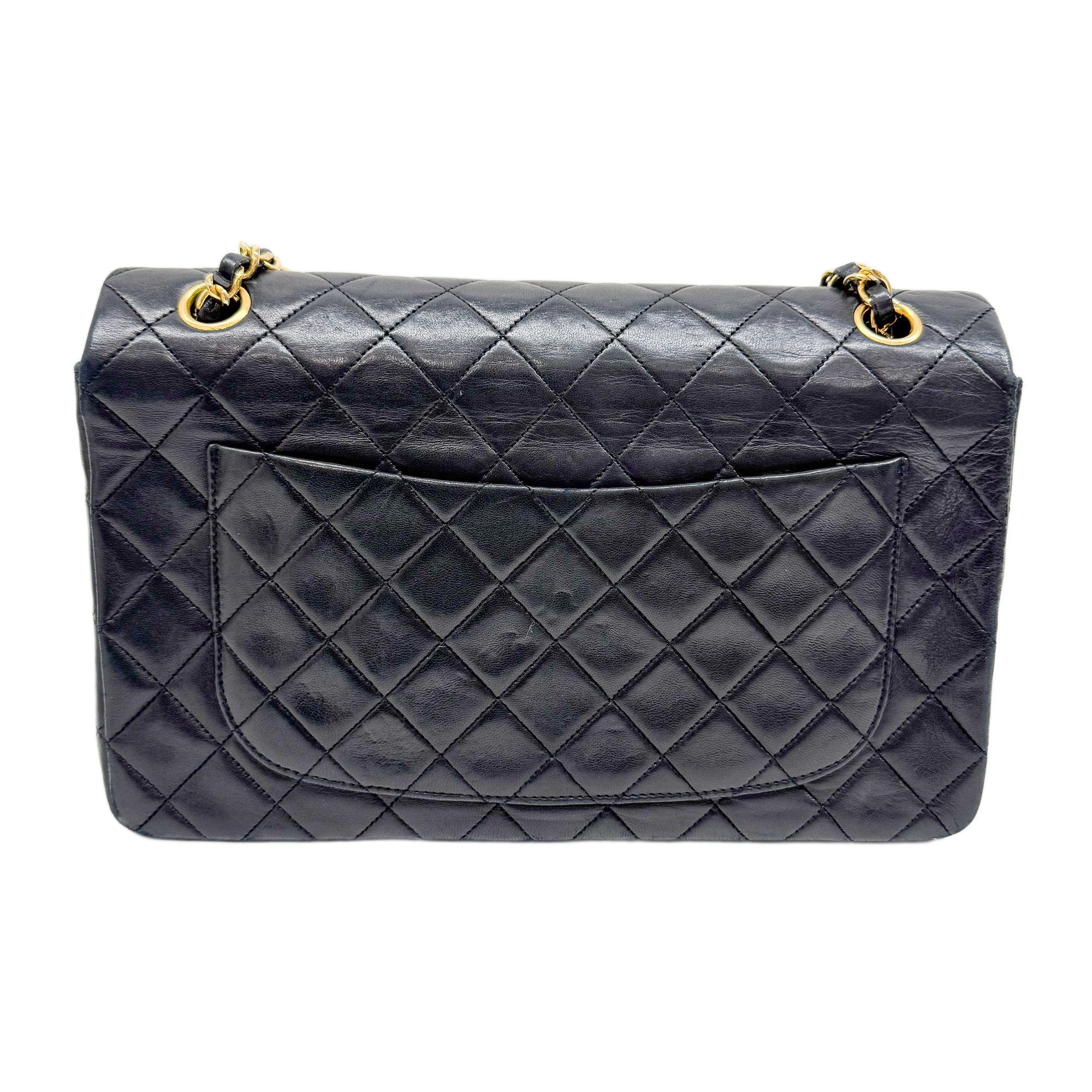 Vintage Matelassé 27 Flap Chain Black Leather Handbag