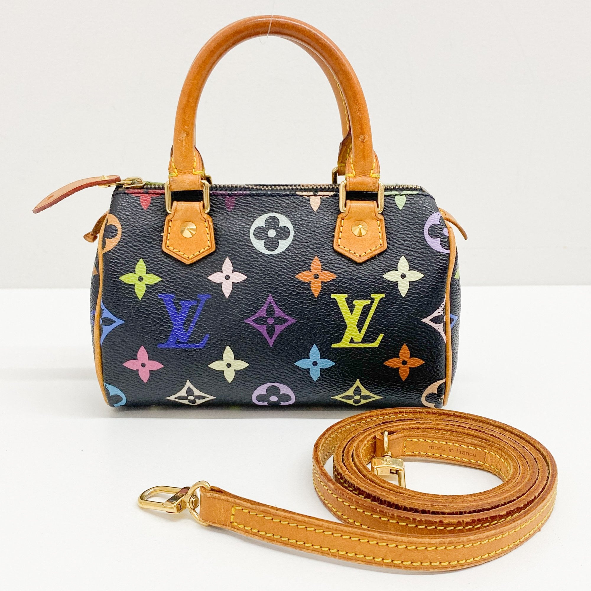 Mini Speedy Black Multi Color Canvas Handbag