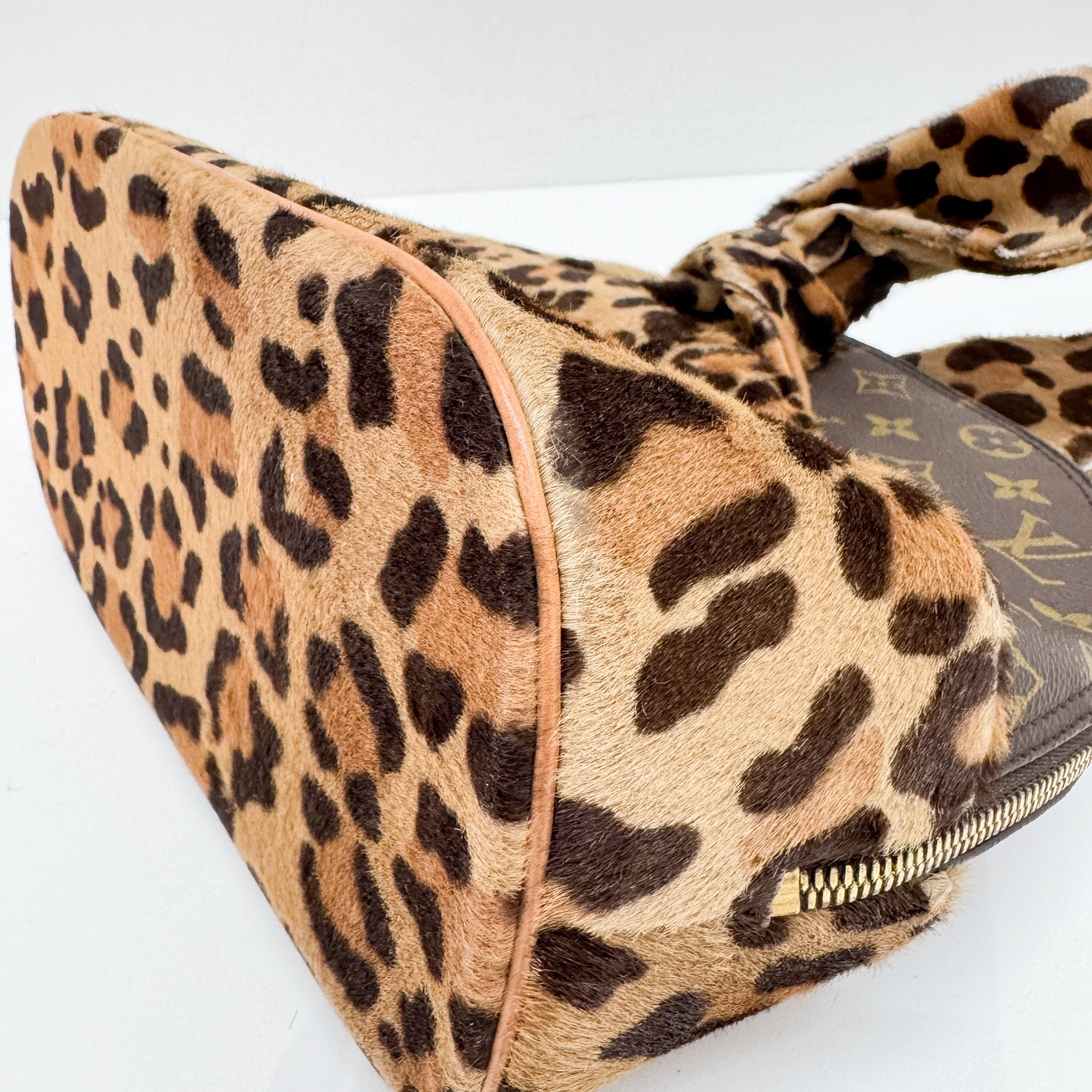 Alma Brown Leopard Print Pony Hair & Monogram Canvas Hand Bag