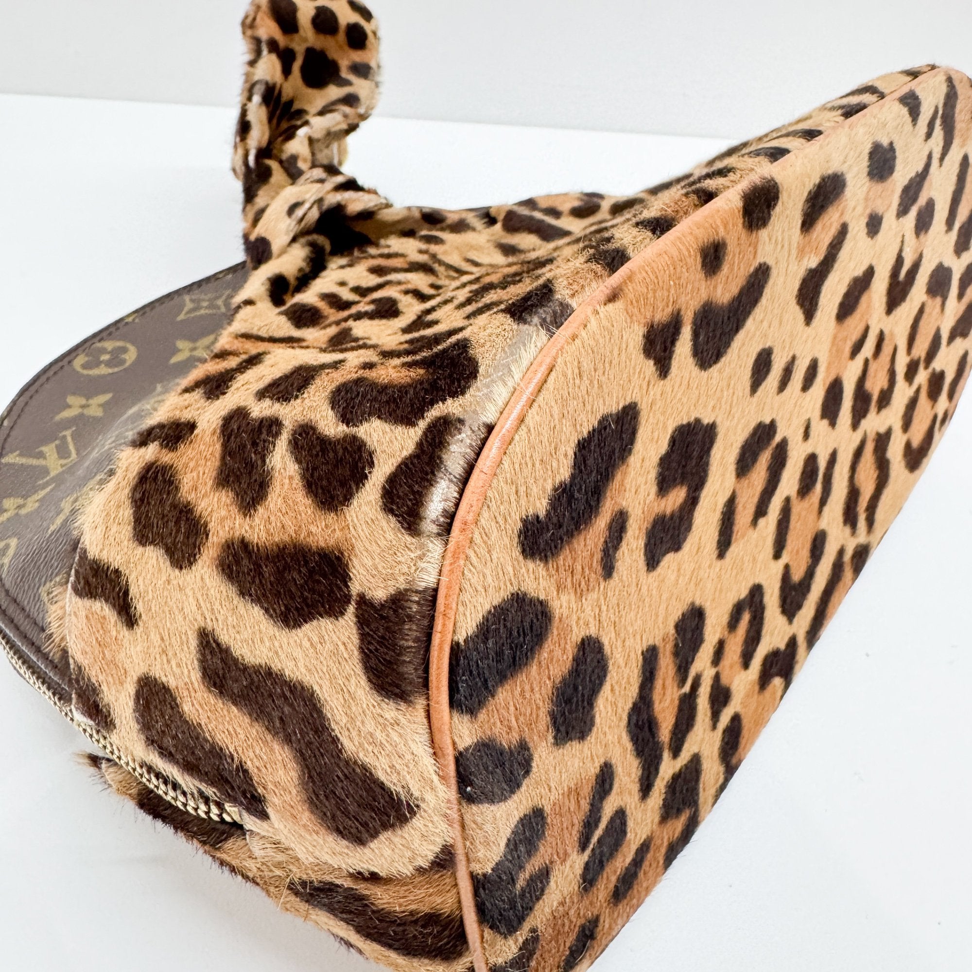 Alma Brown Leopard Print Pony Hair & Monogram Canvas Hand Bag