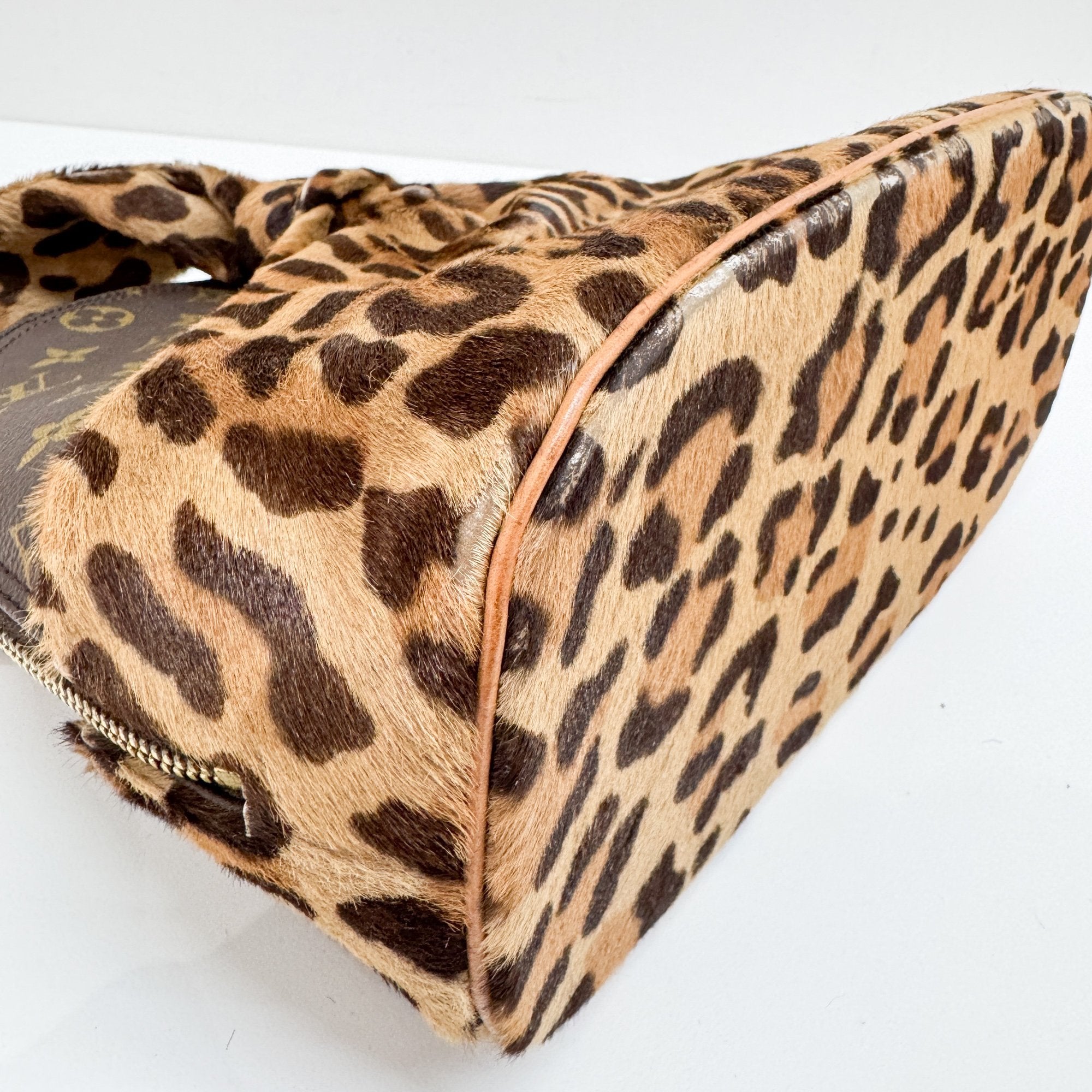 Alma Brown Leopard Print Pony Hair & Monogram Canvas Hand Bag