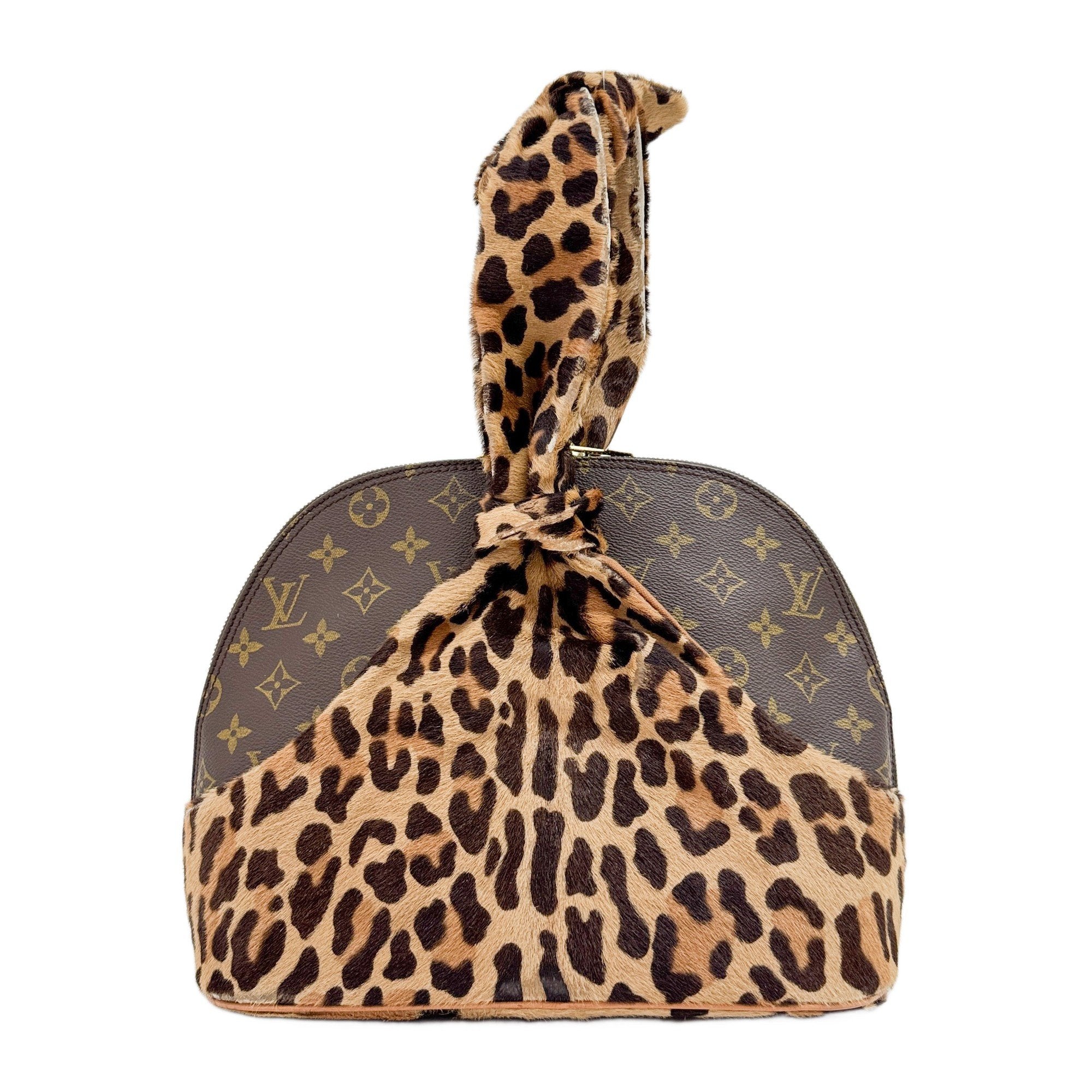 Alma Brown Leopard Print Pony Hair & Monogram Canvas Hand Bag