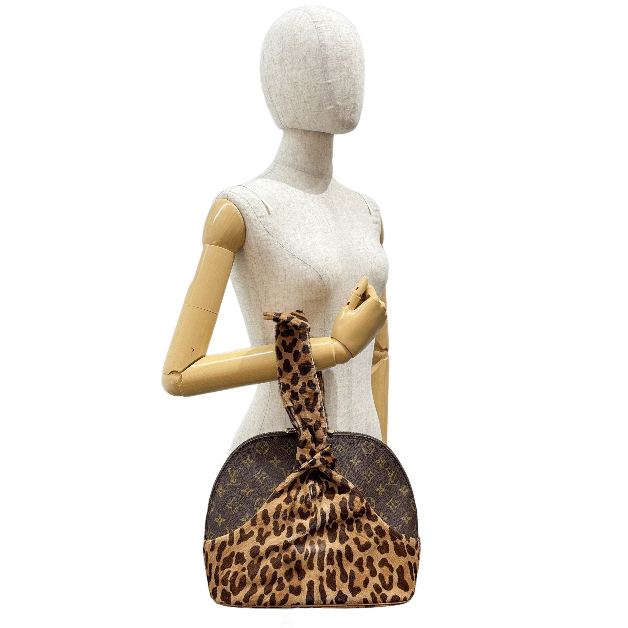 Alma Brown Leopard Print Pony Hair & Monogram Canvas Hand Bag