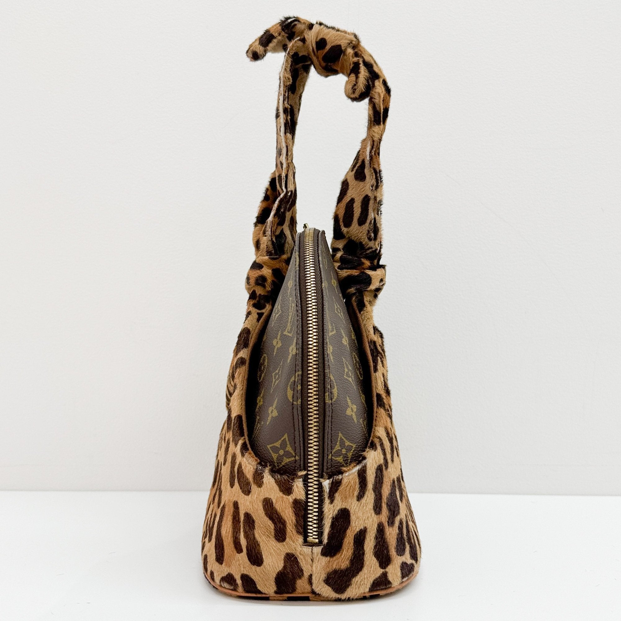 Alma Brown Leopard Print Pony Hair & Monogram Canvas Hand Bag