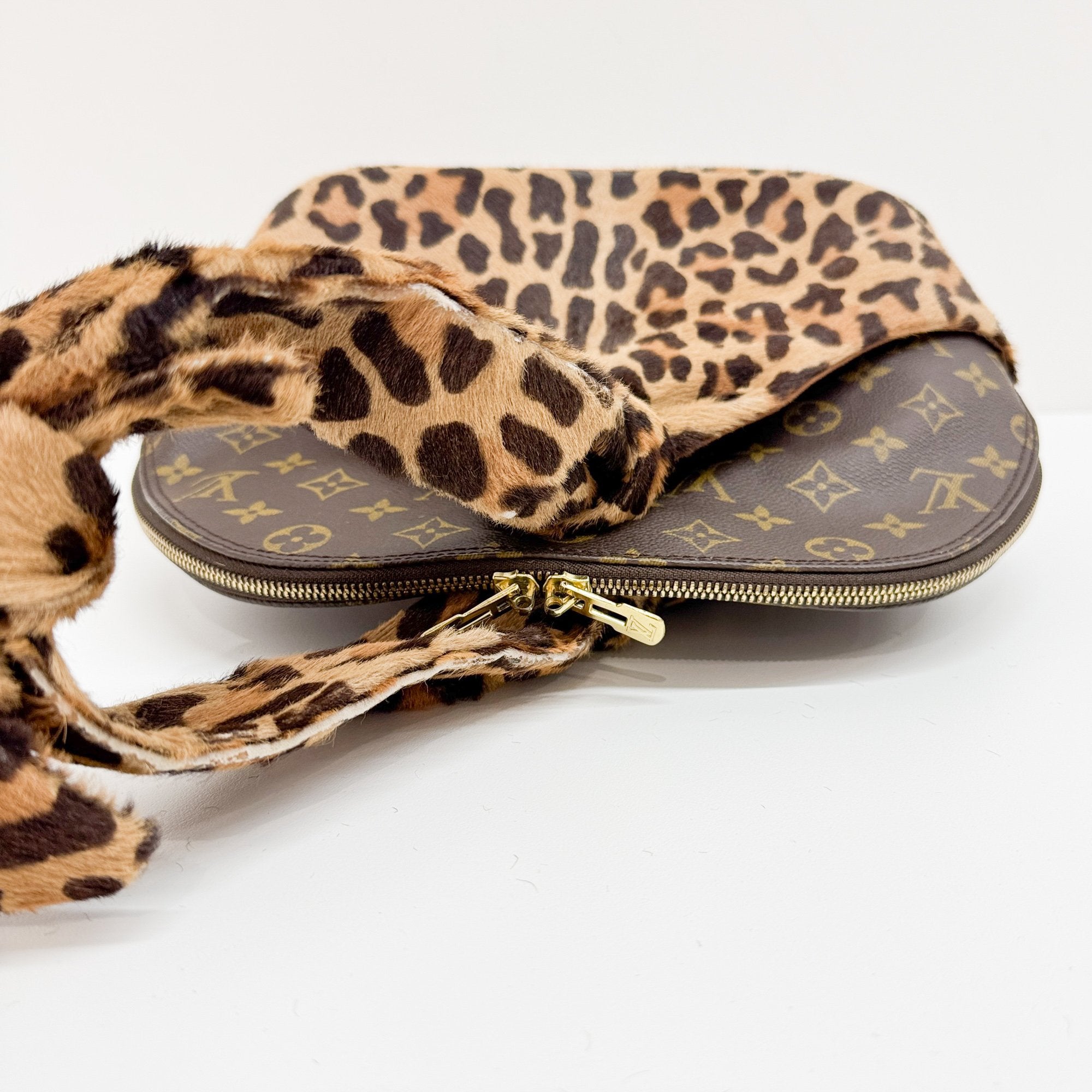 Alma Brown Leopard Print Pony Hair & Monogram Canvas Hand Bag