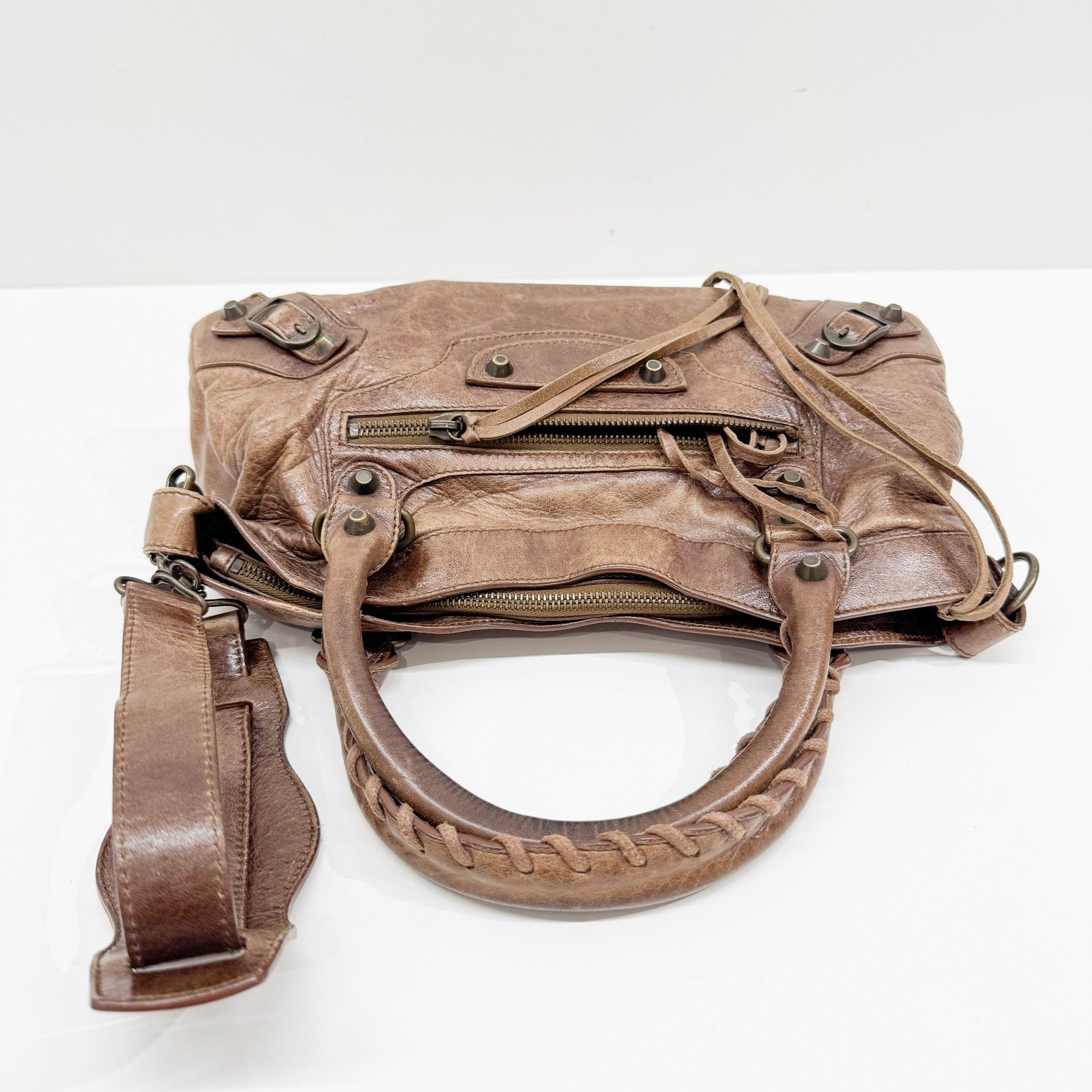 The First Brown Leather Two Way Bag