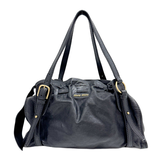 Vitello Lux Bow Bag Black Leather Shoulder Bag