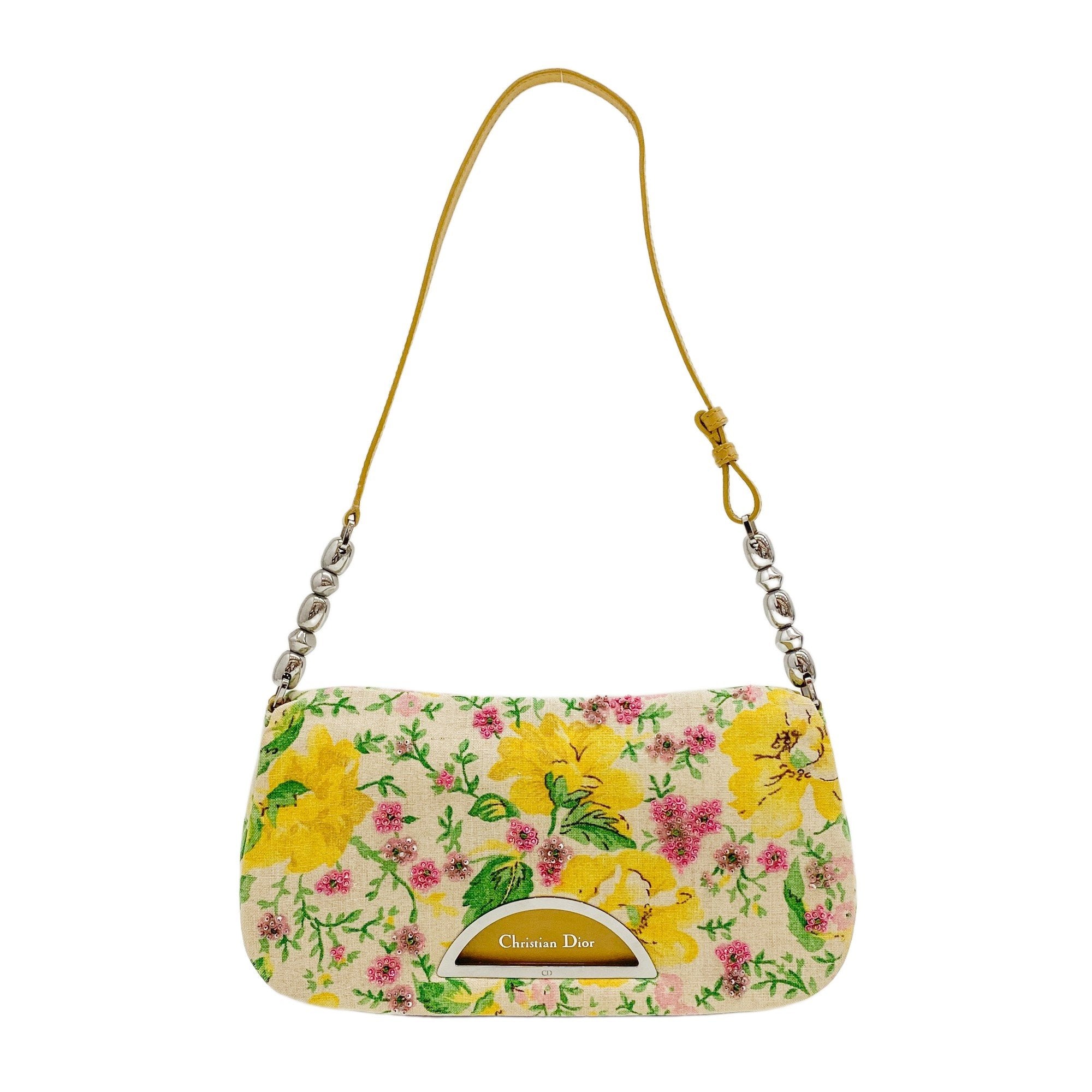 Malice Pearl Emboidery Multi-Color Floral Canvas Shoulder Bag