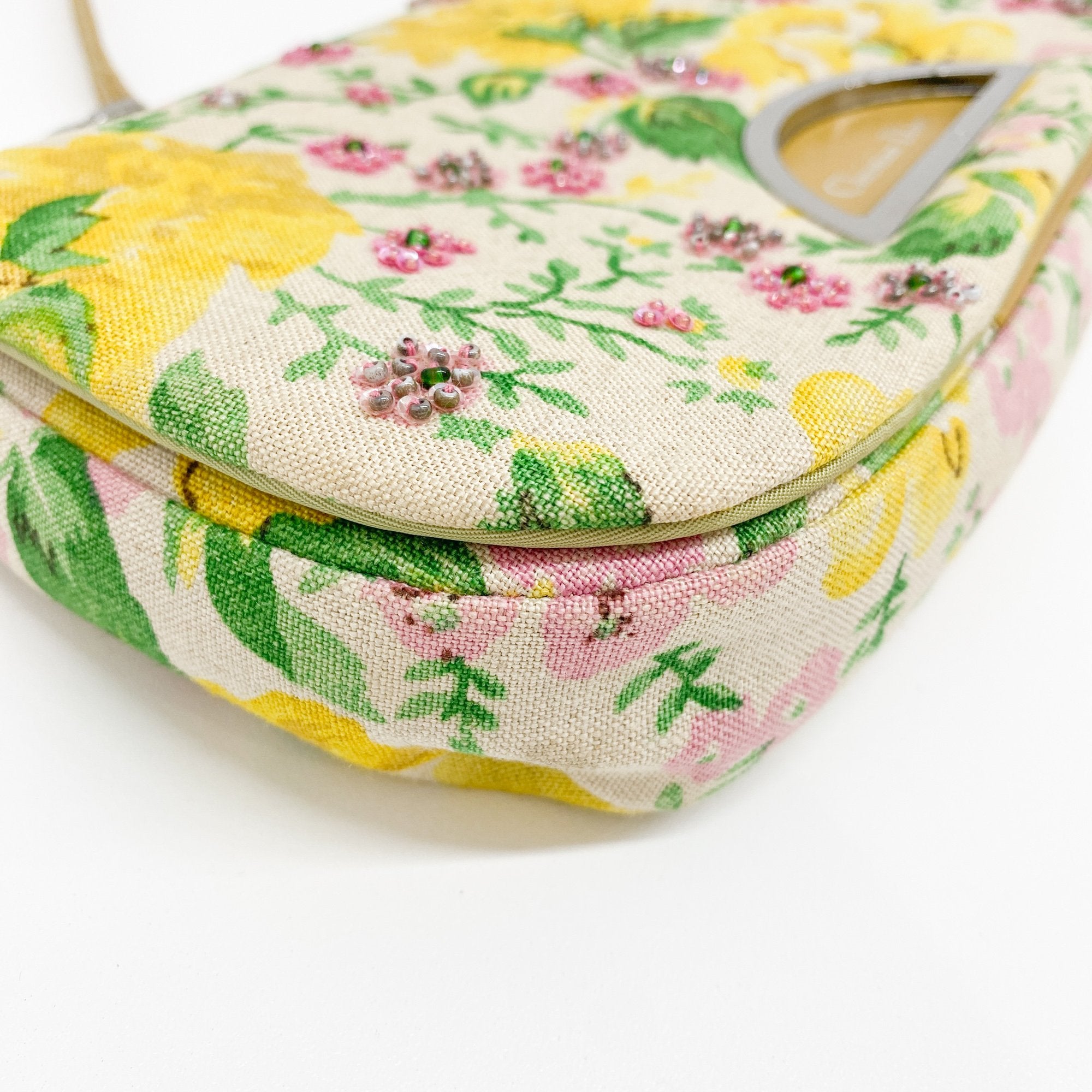 Malice Pearl Emboidery Multi-Color Floral Canvas Shoulder Bag