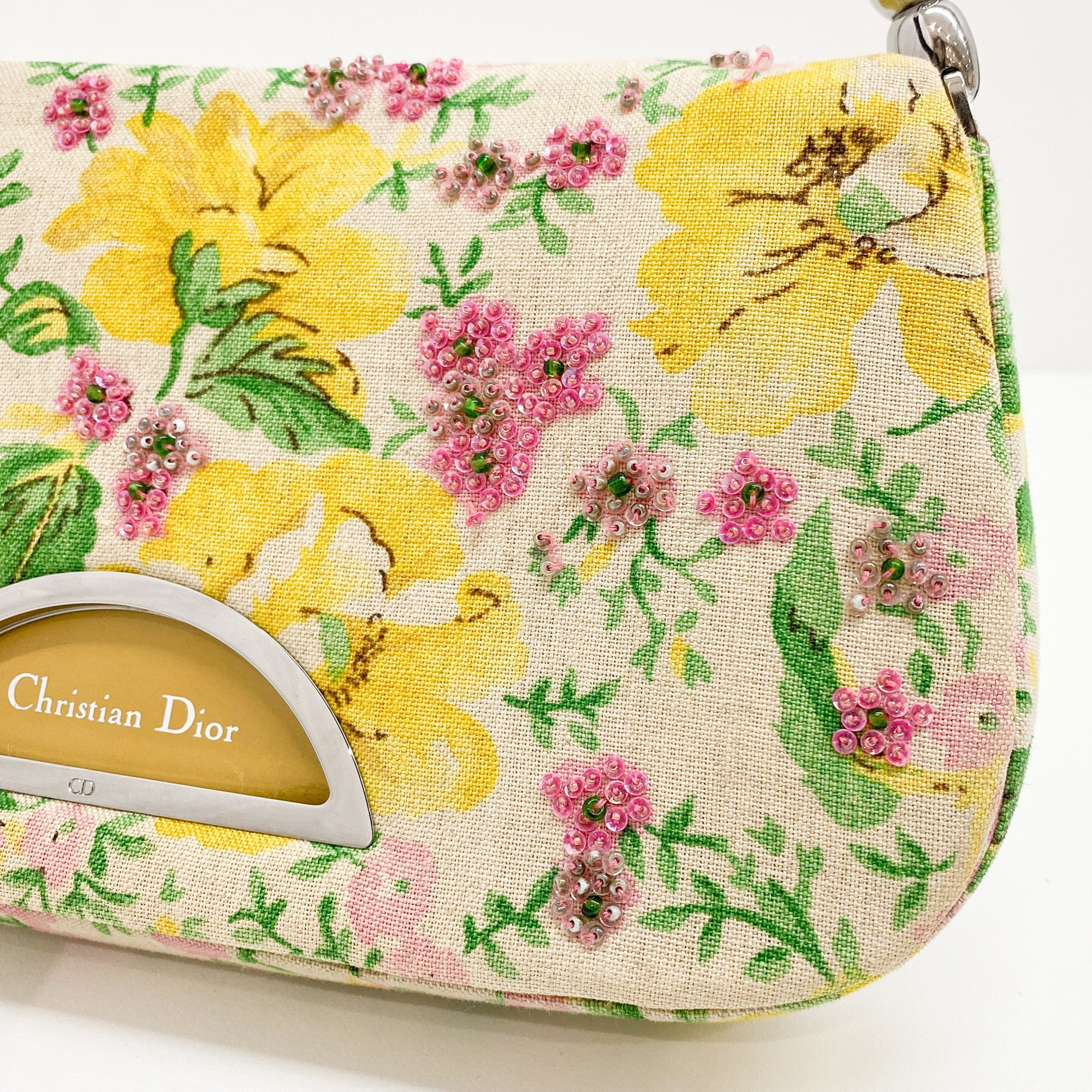 Malice Pearl Emboidery Multi-Color Floral Canvas Shoulder Bag