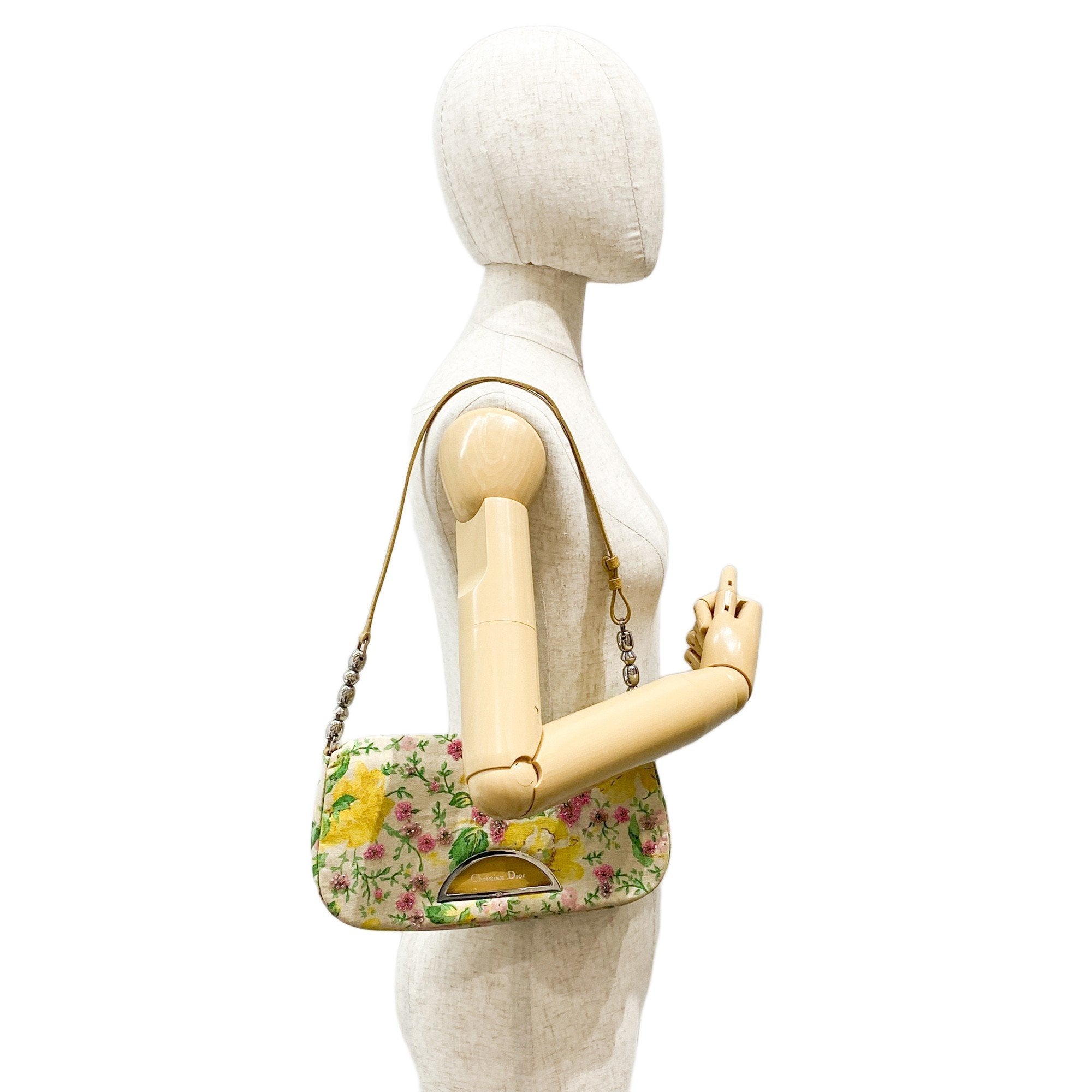 Malice Pearl Emboidery Multi-Color Floral Canvas Shoulder Bag