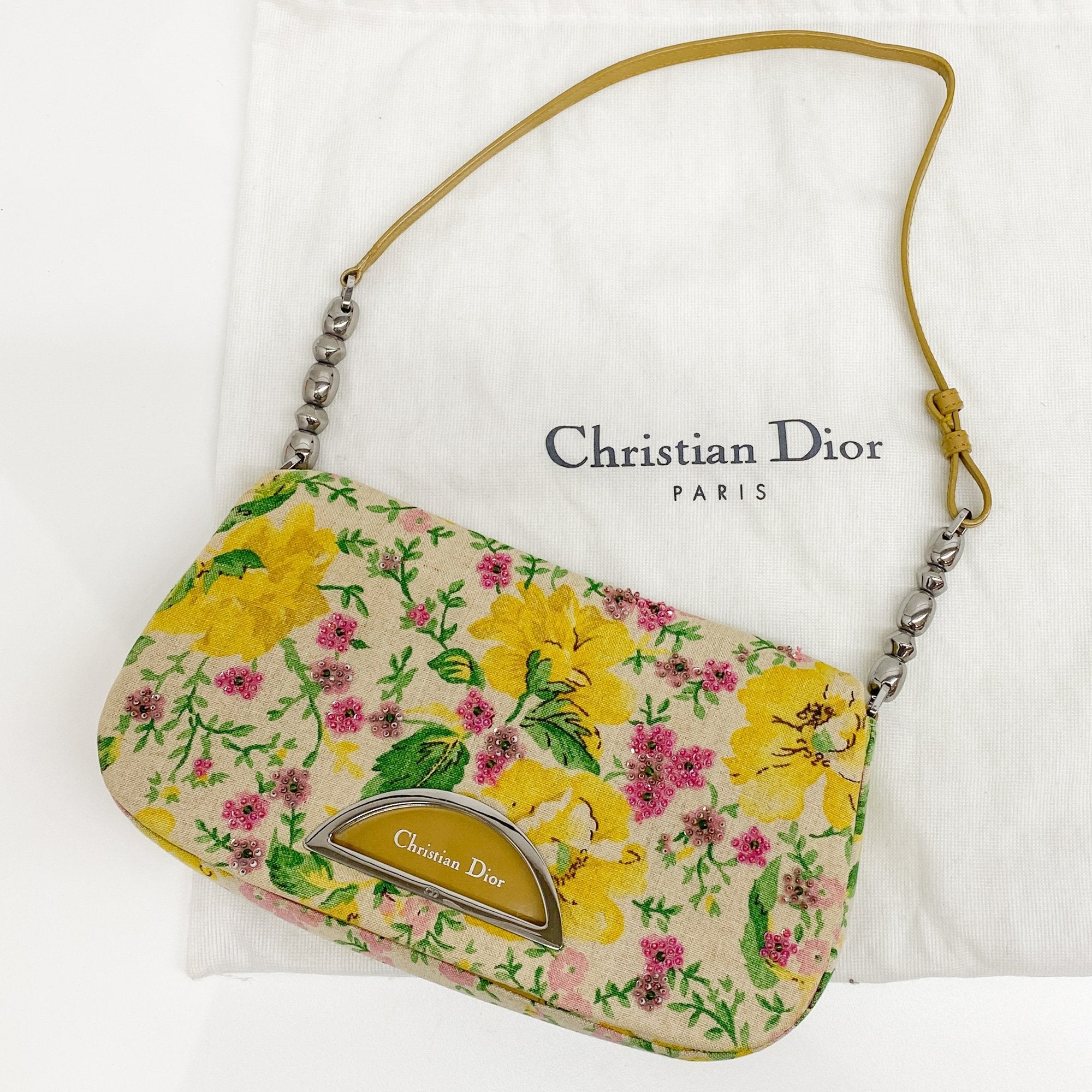 Malice Pearl Emboidery Multi-Color Floral Canvas Shoulder Bag