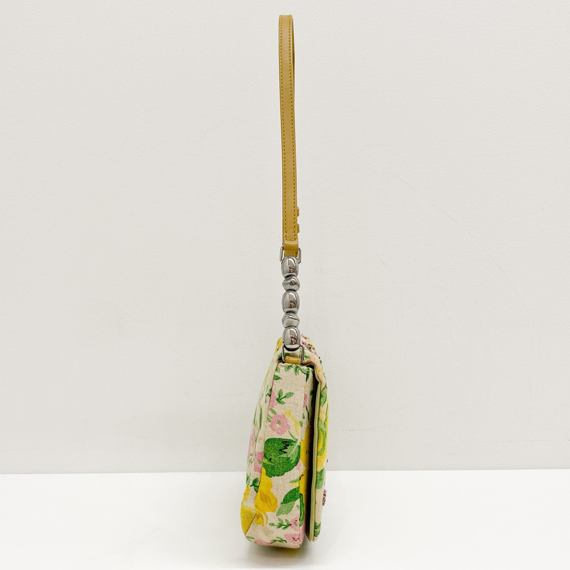 Malice Pearl Emboidery Multi-Color Floral Canvas Shoulder Bag