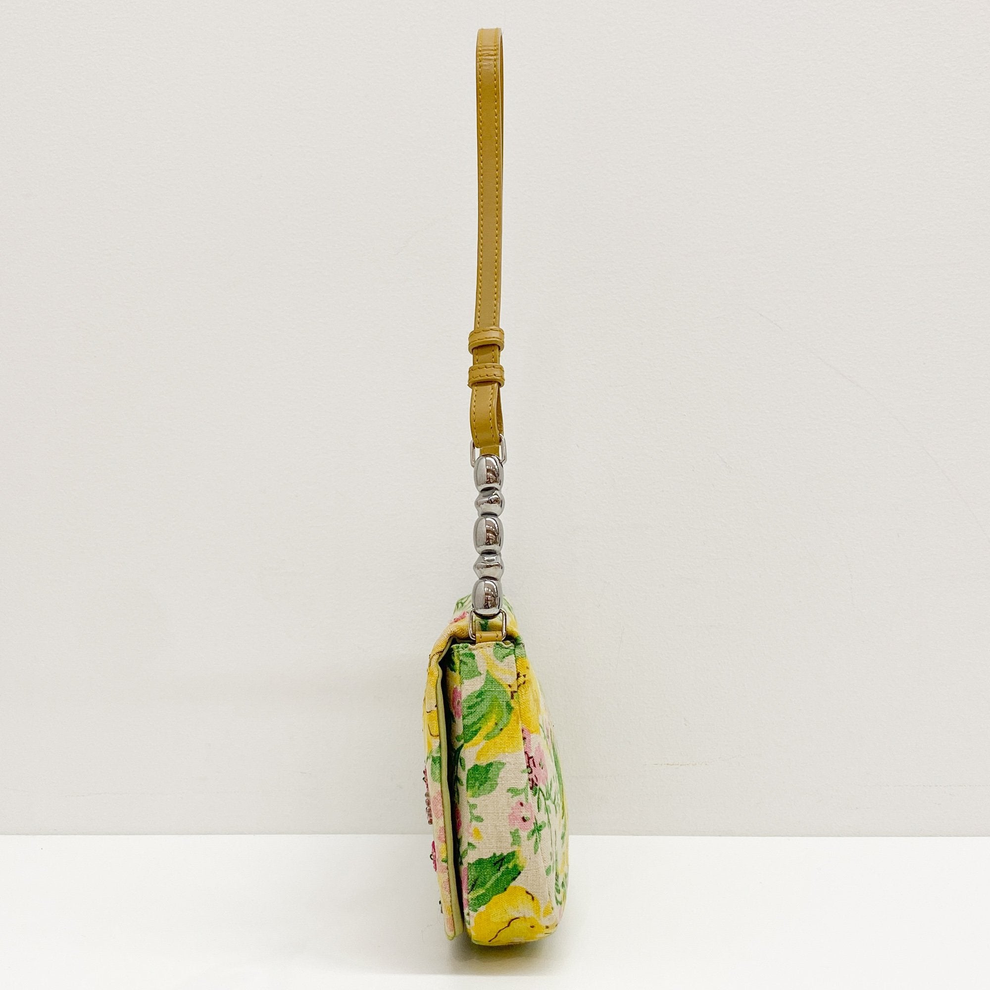 Malice Pearl Emboidery Multi-Color Floral Canvas Shoulder Bag