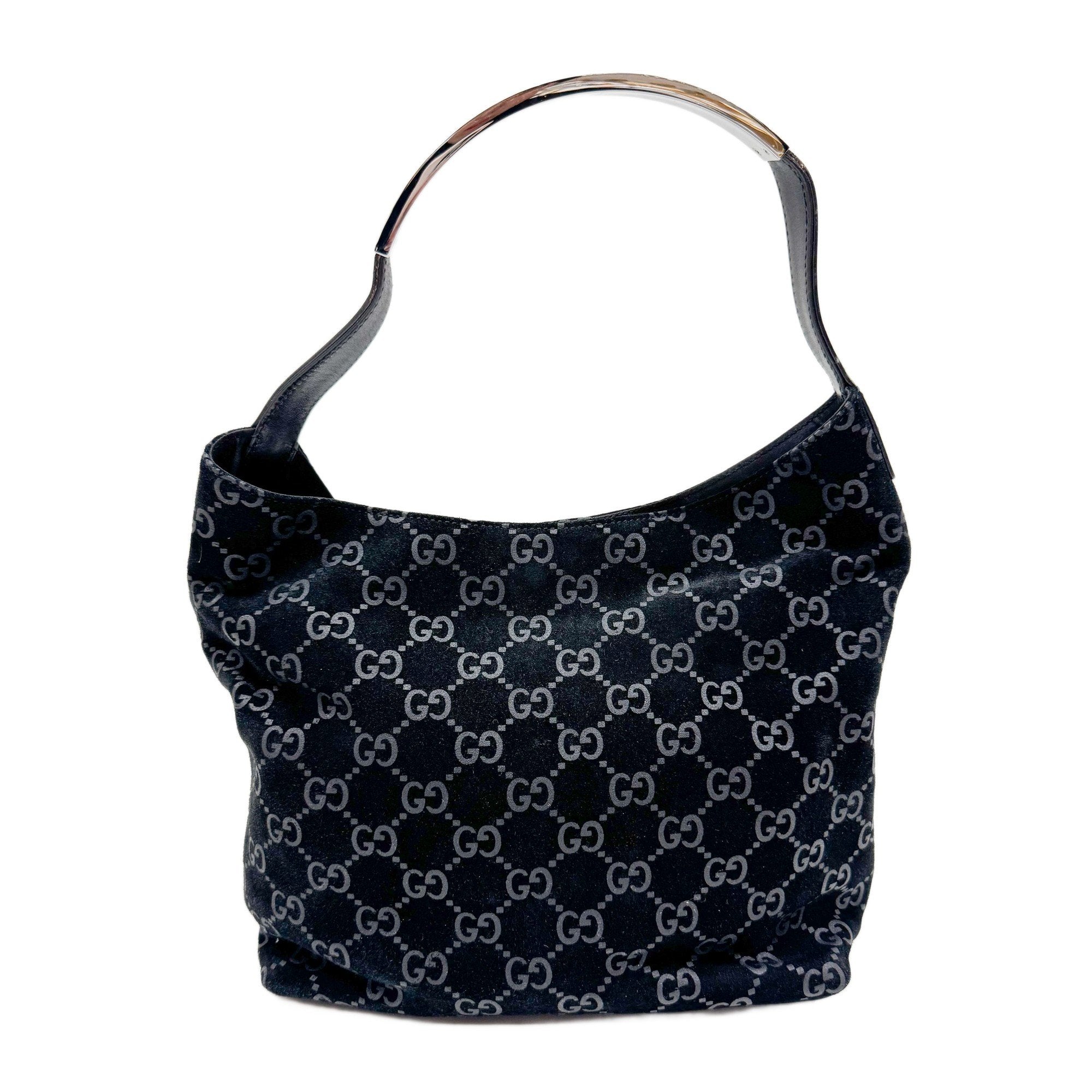 GG Black Canvas Suede Shoulder Bag