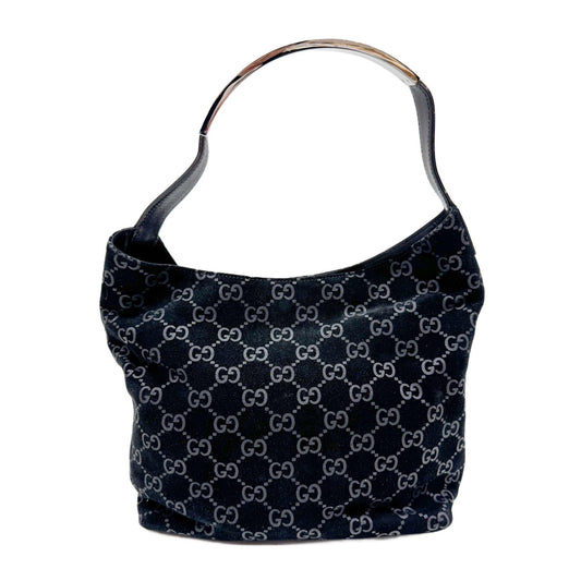 GG Black Canvas Suede Shoulder Bag