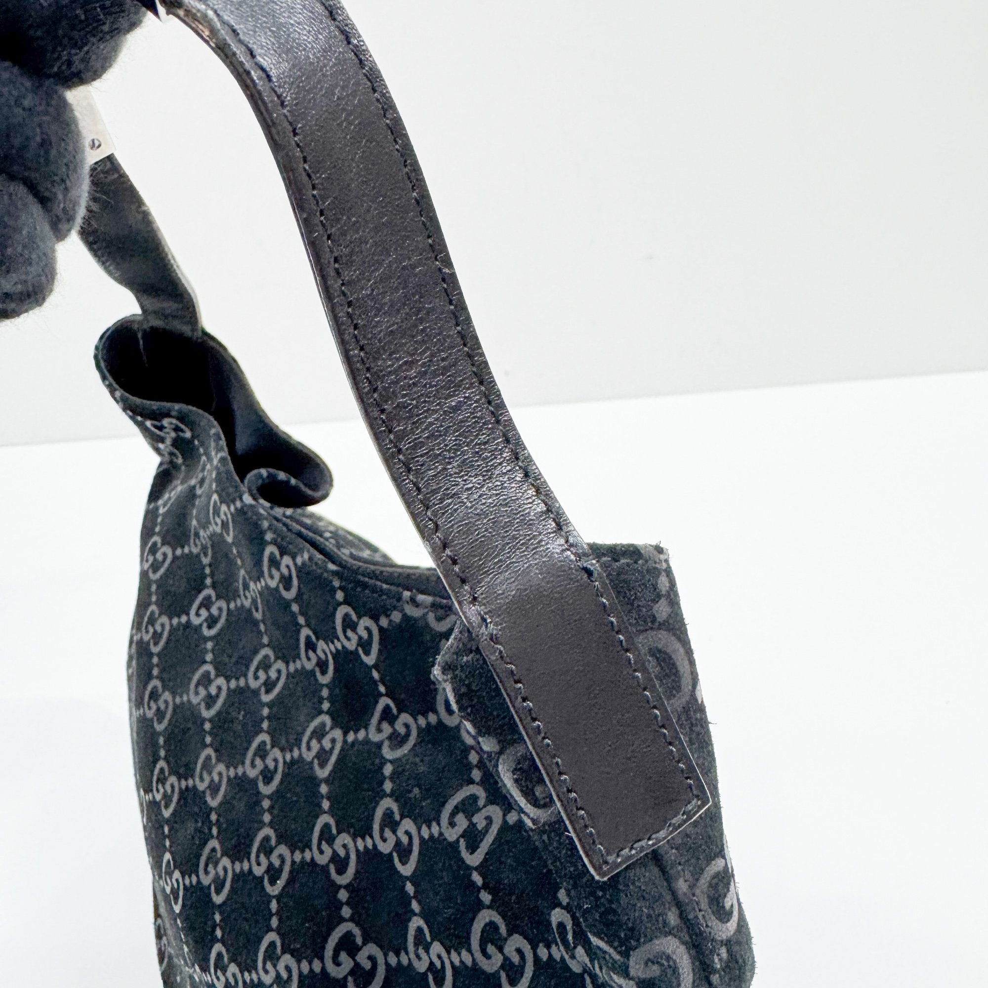 GG Black Canvas Suede Shoulder Bag