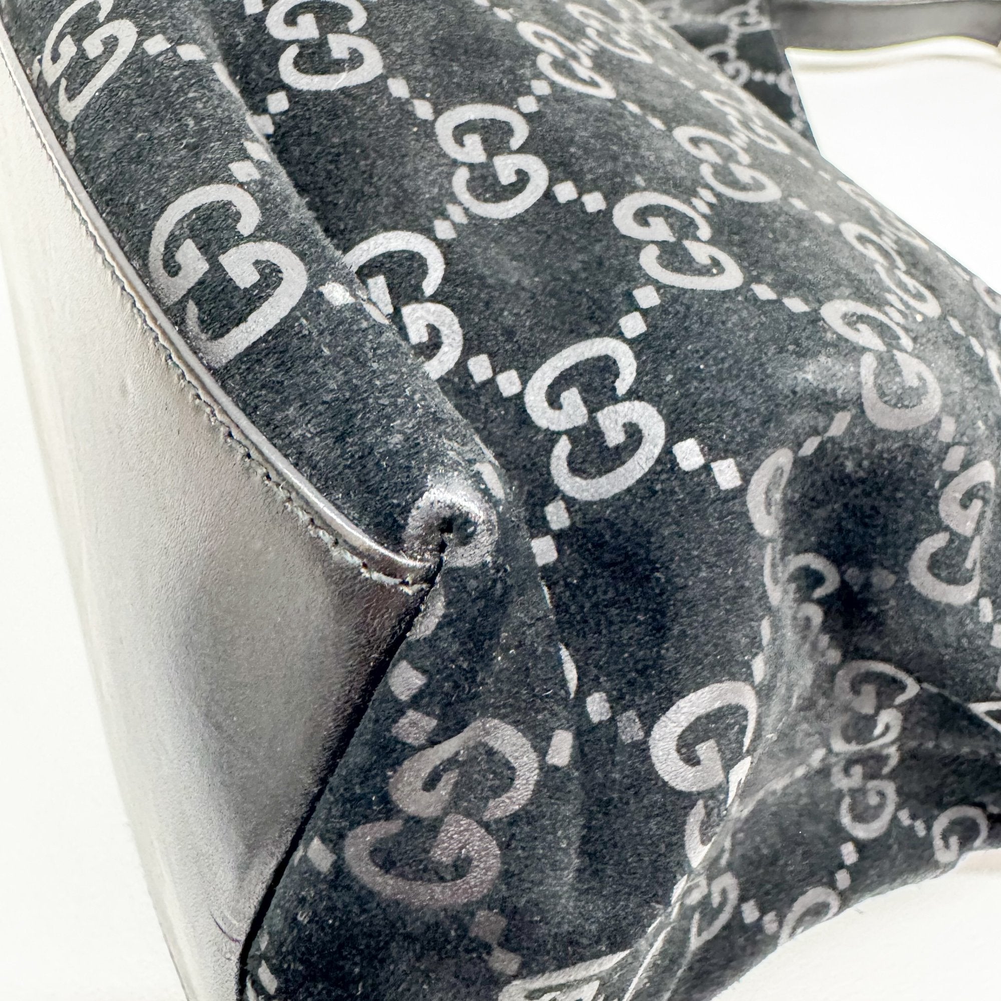 GG Black Canvas Suede Shoulder Bag