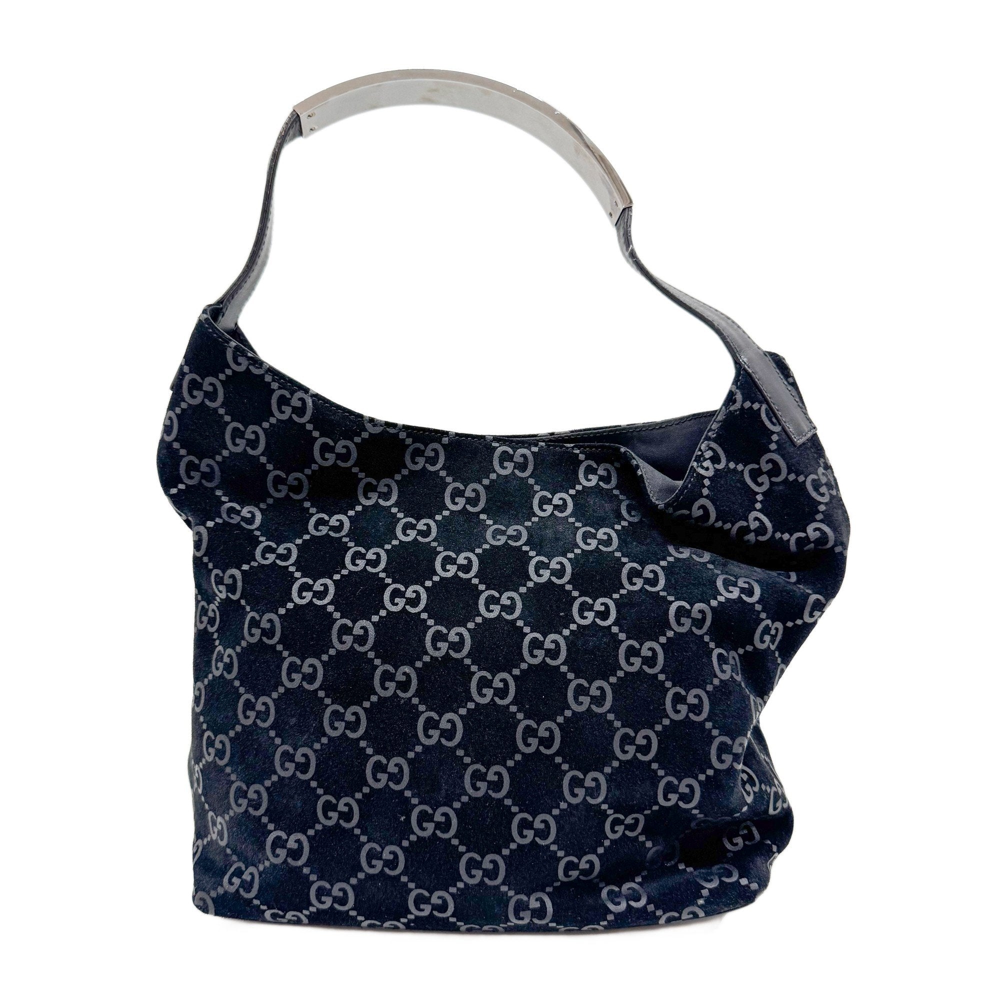 GG Black Canvas Suede Shoulder Bag