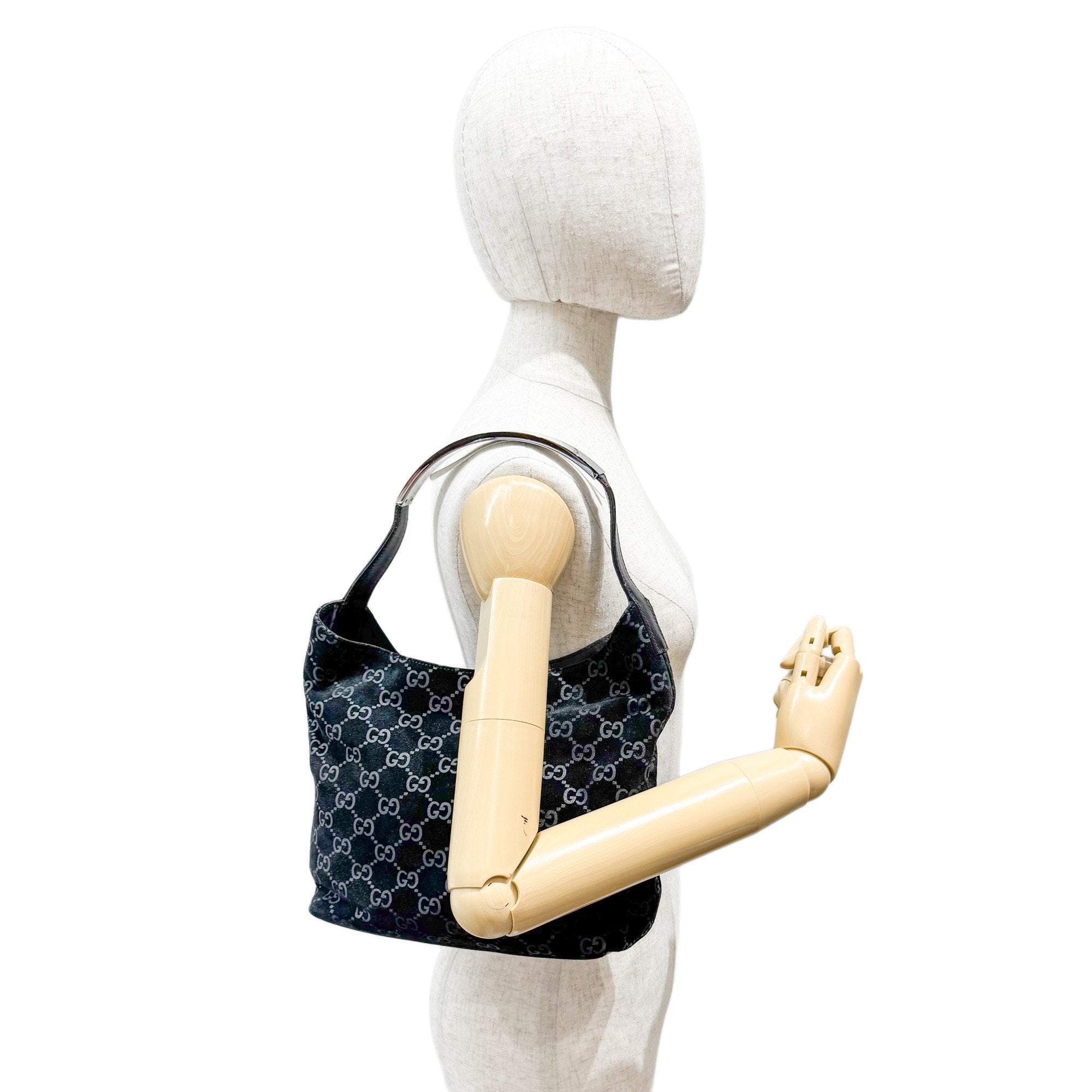 GG Black Canvas Suede Shoulder Bag