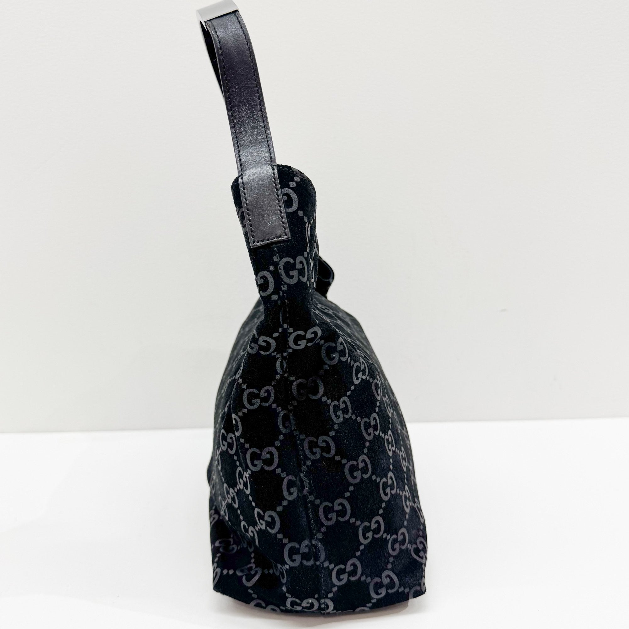 GG Black Canvas Suede Shoulder Bag