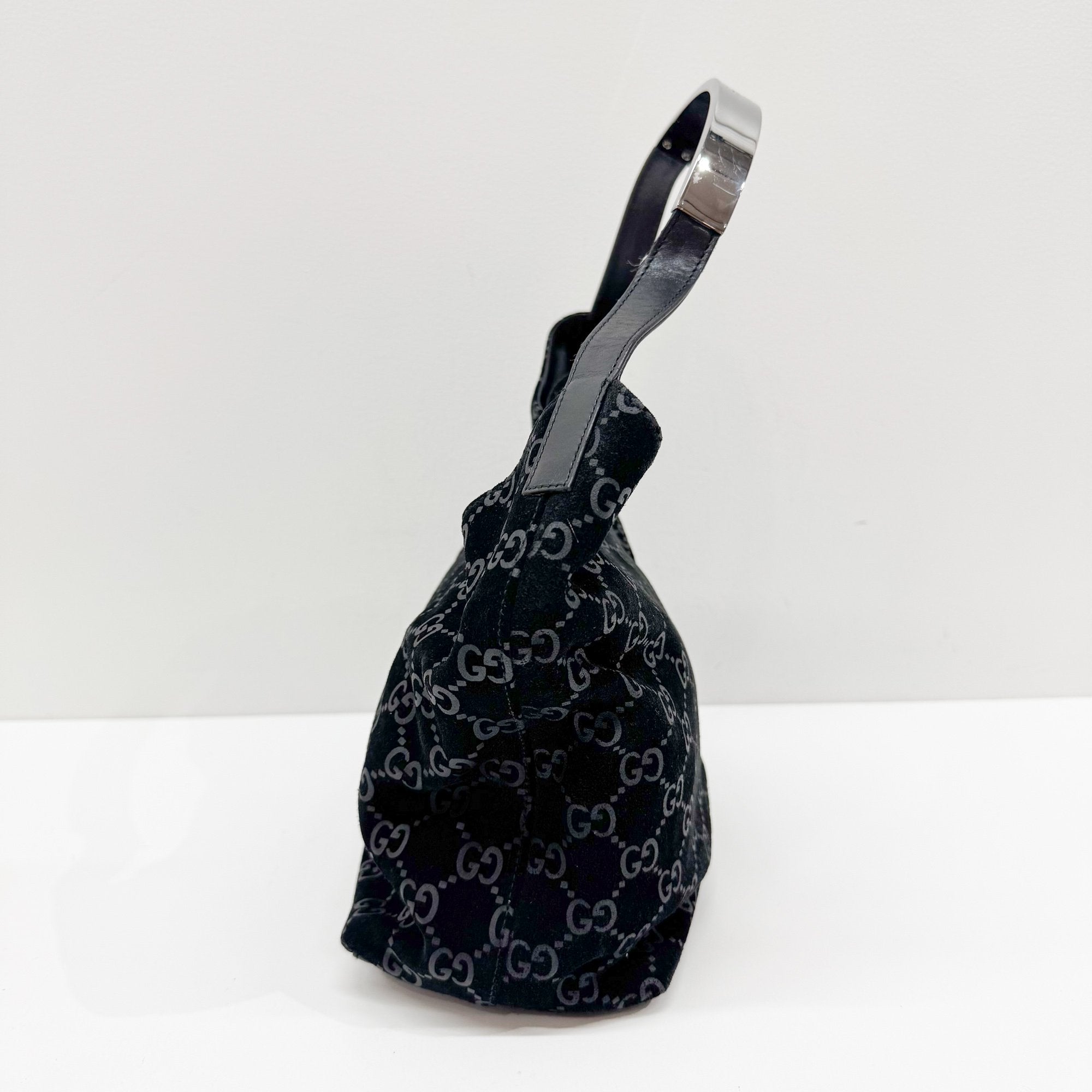 GG Black Canvas Suede Shoulder Bag