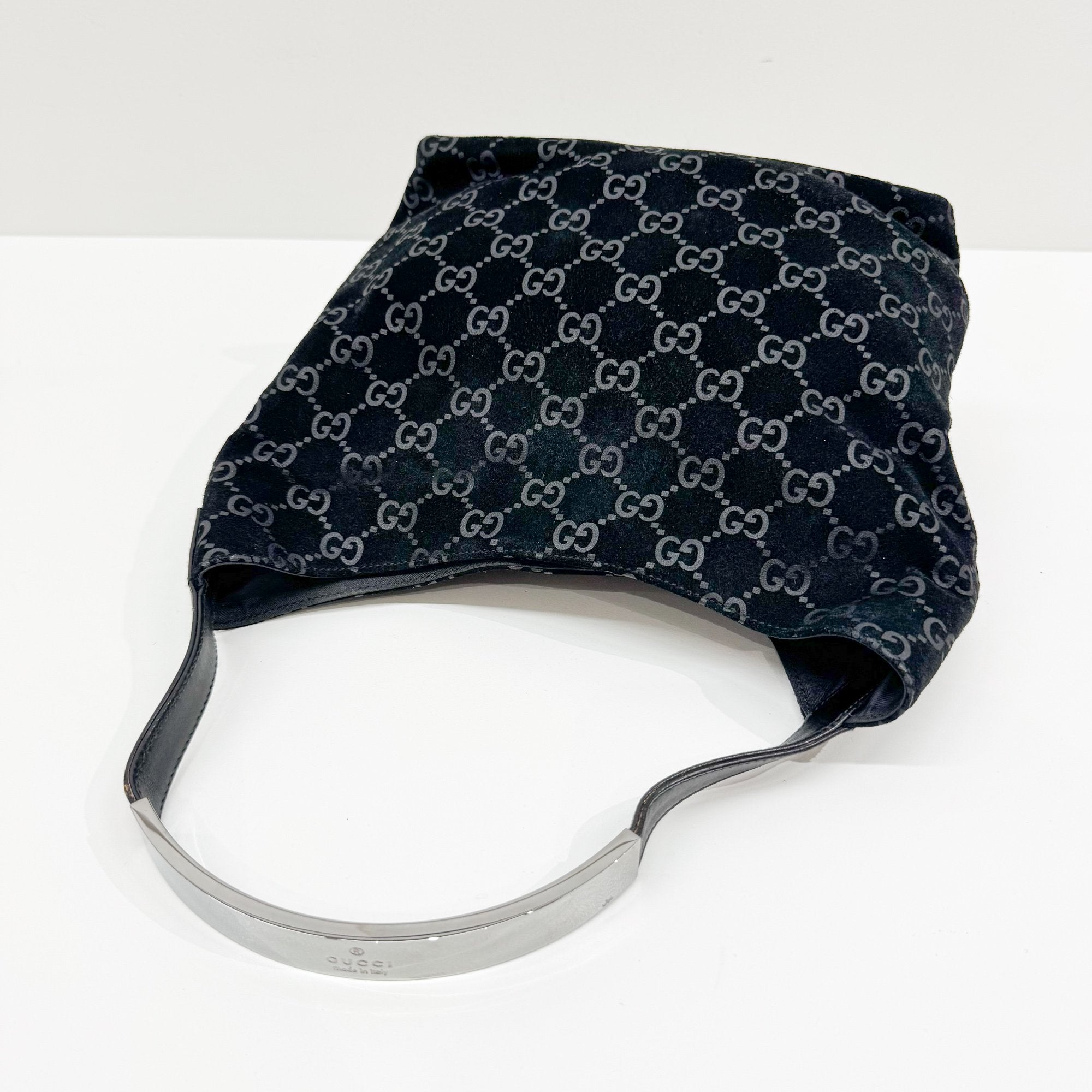 GG Black Canvas Suede Shoulder Bag