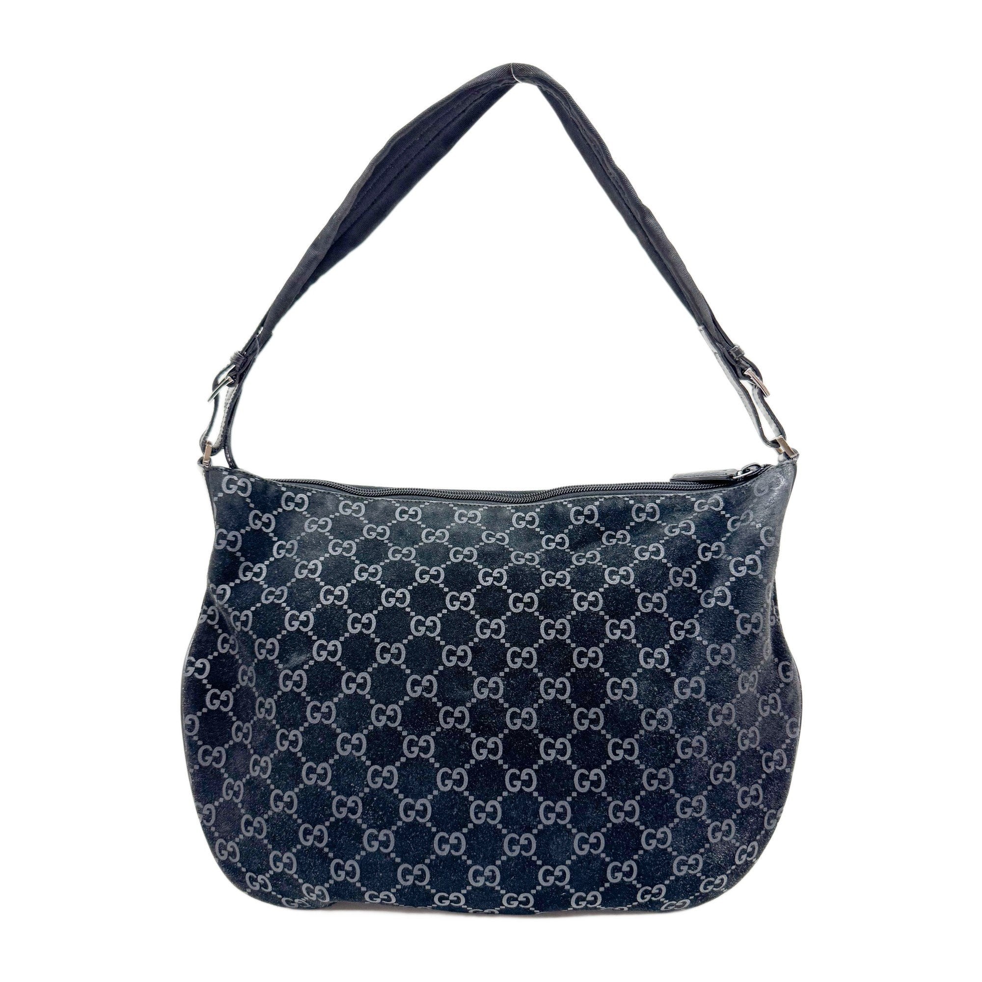 GG Black Canvas Suede Shoulder Bag