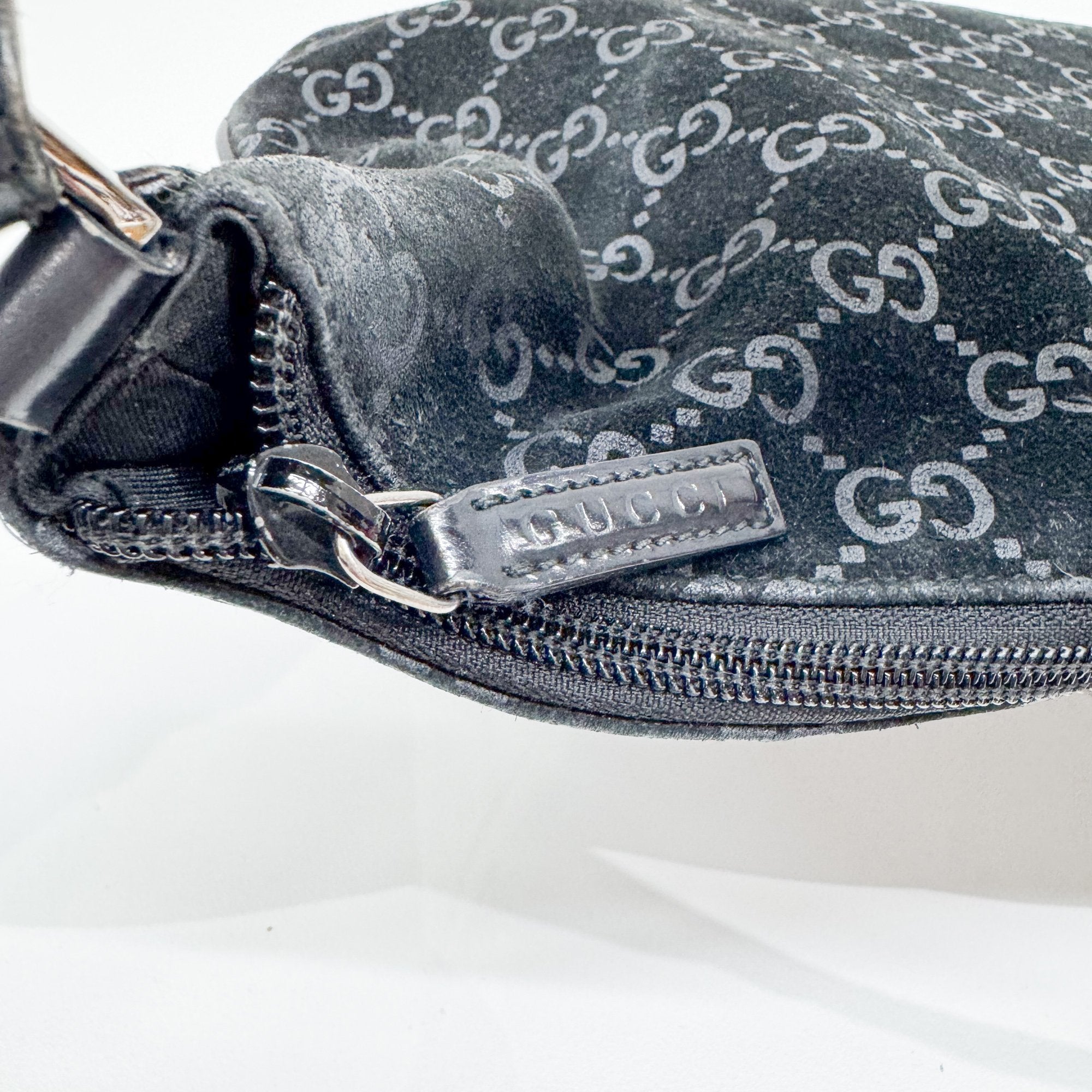 GG Black Canvas Suede Shoulder Bag