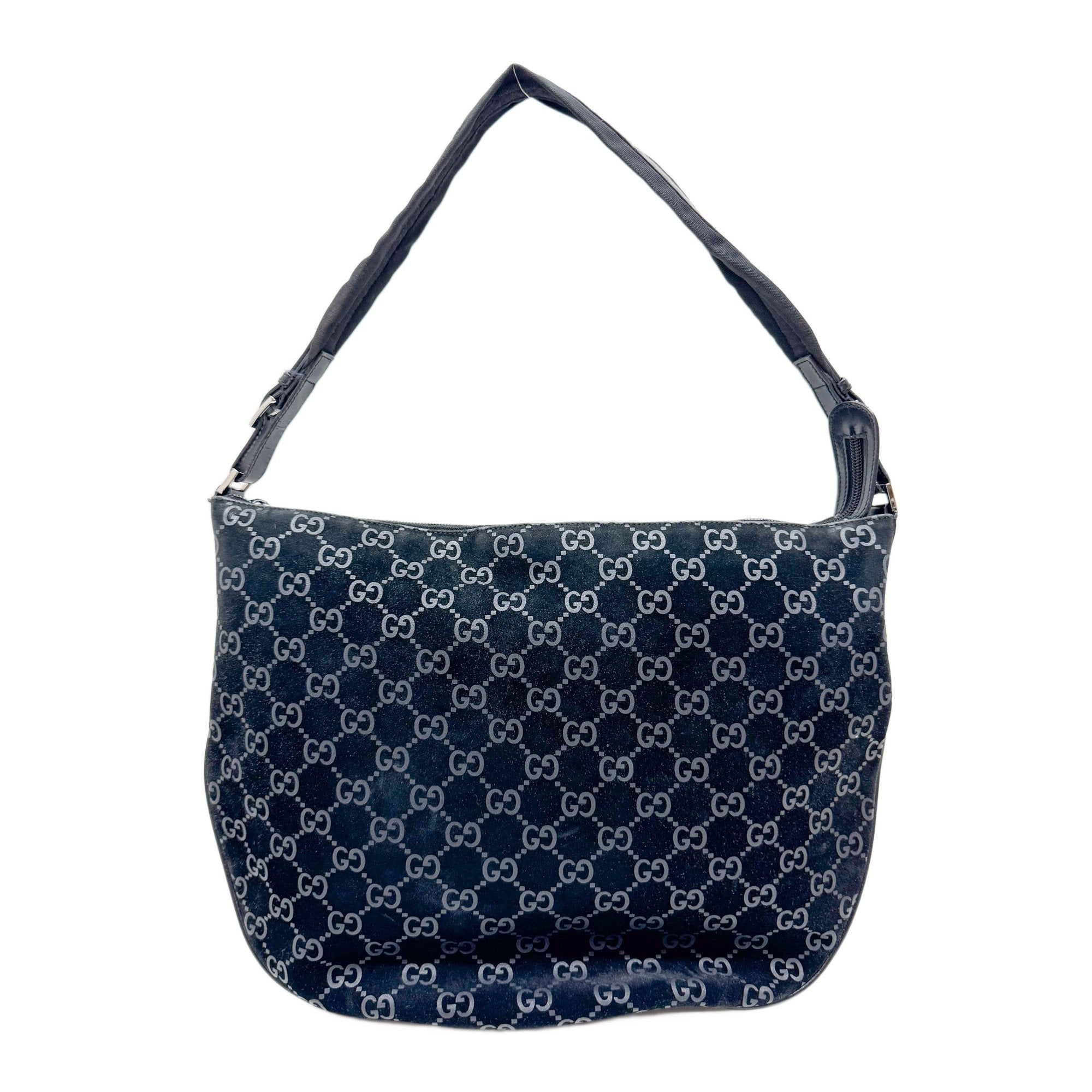 GG Black Canvas Suede Shoulder Bag