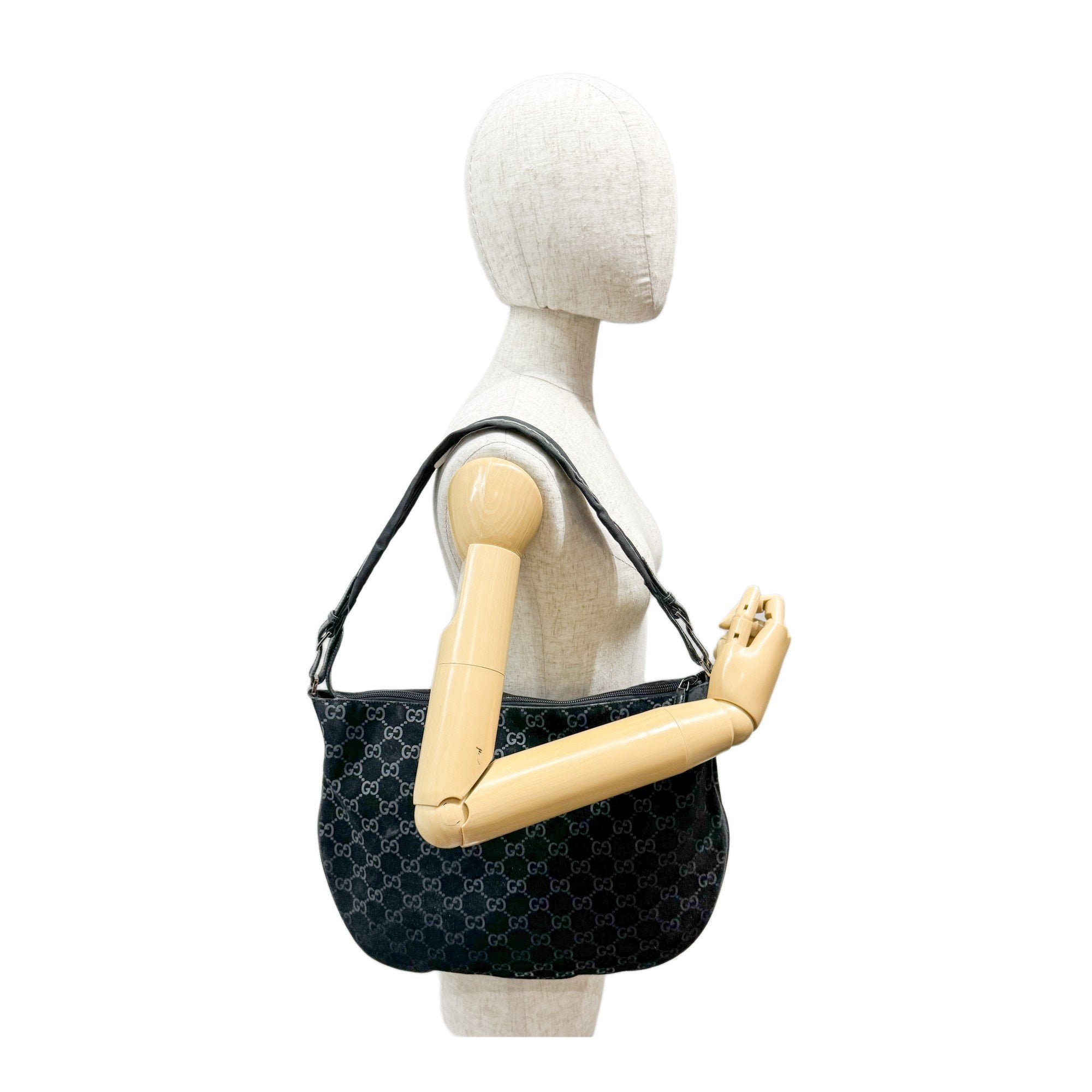 GG Black Canvas Suede Shoulder Bag