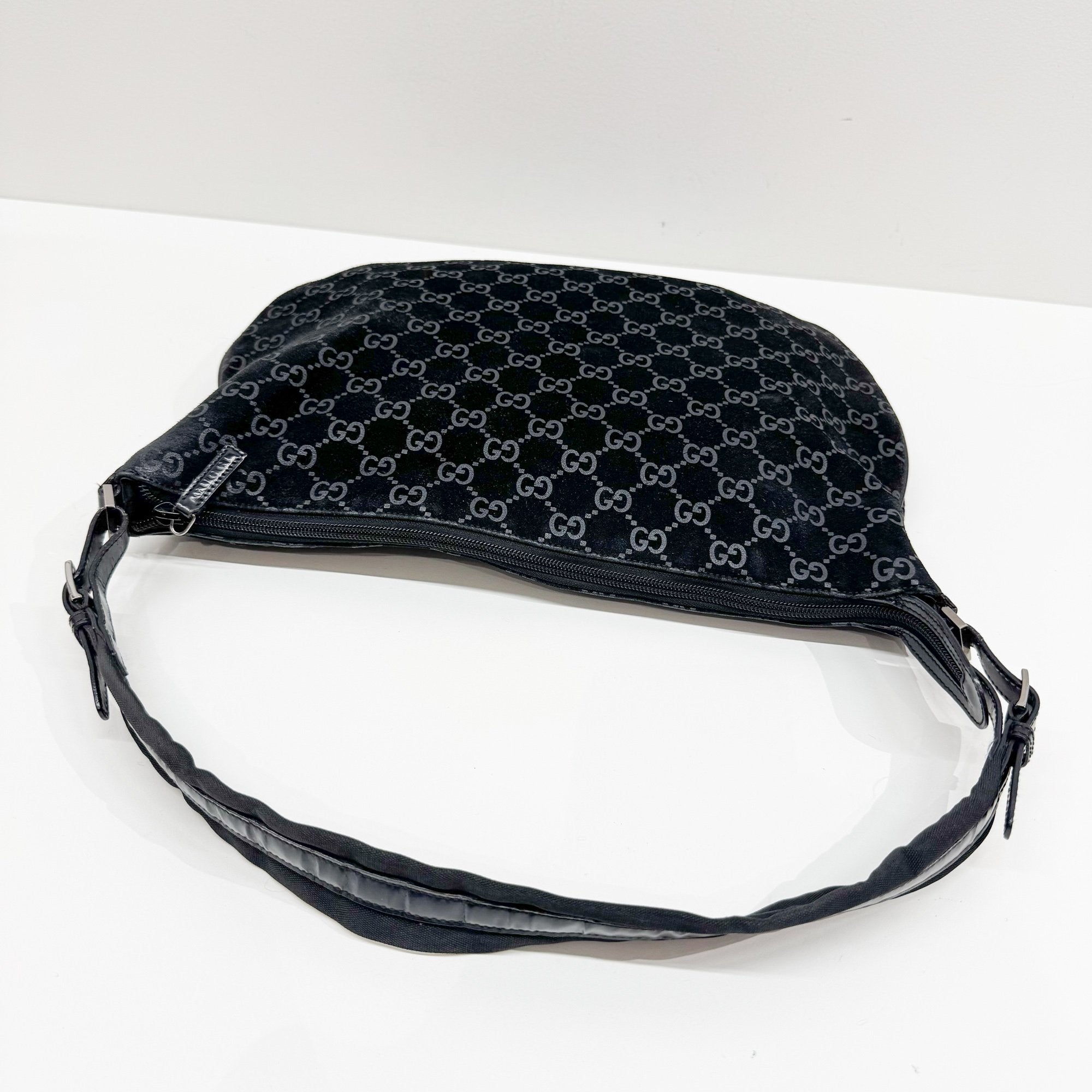 GG Black Canvas Suede Shoulder Bag