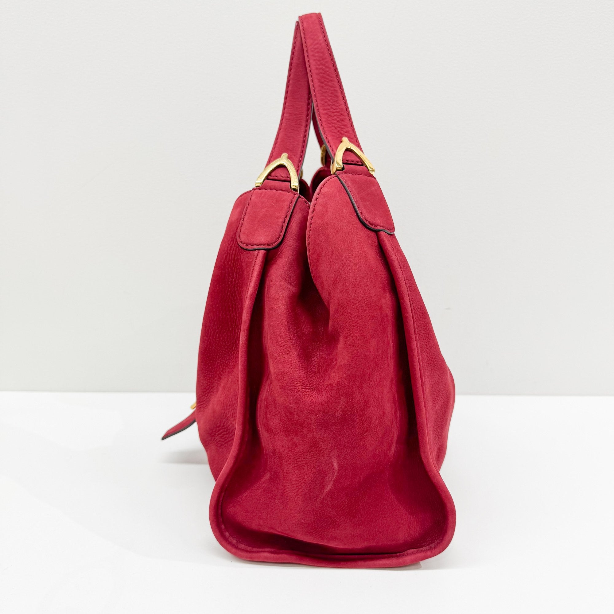 Stirrup Red Nubuck Leather Shoulder Bag