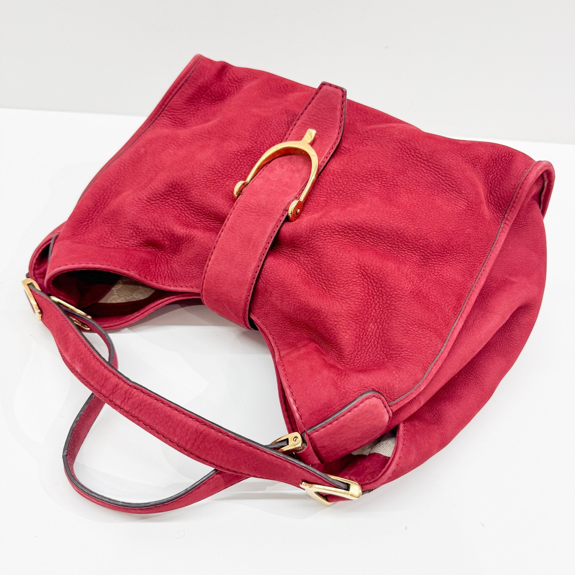 Stirrup Red Nubuck Leather Shoulder Bag