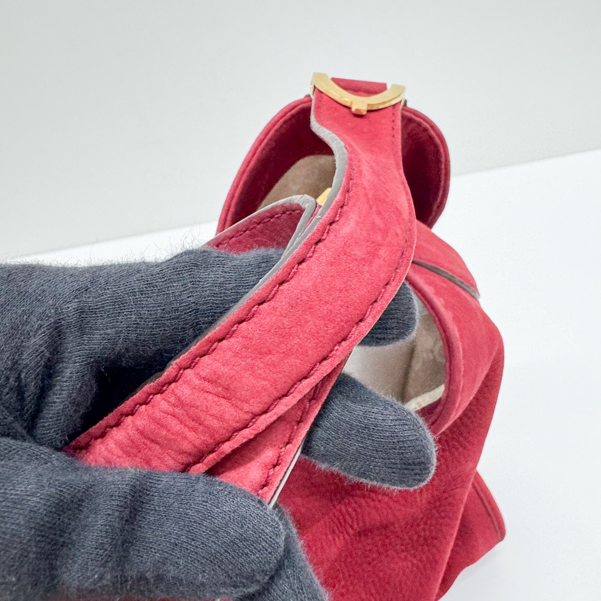 Stirrup Red Nubuck Leather Shoulder Bag