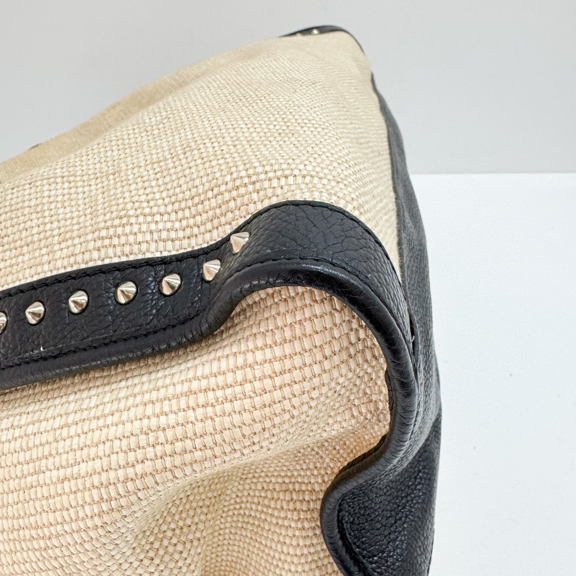 Stirrup Beige Raffia Shoulder Bag