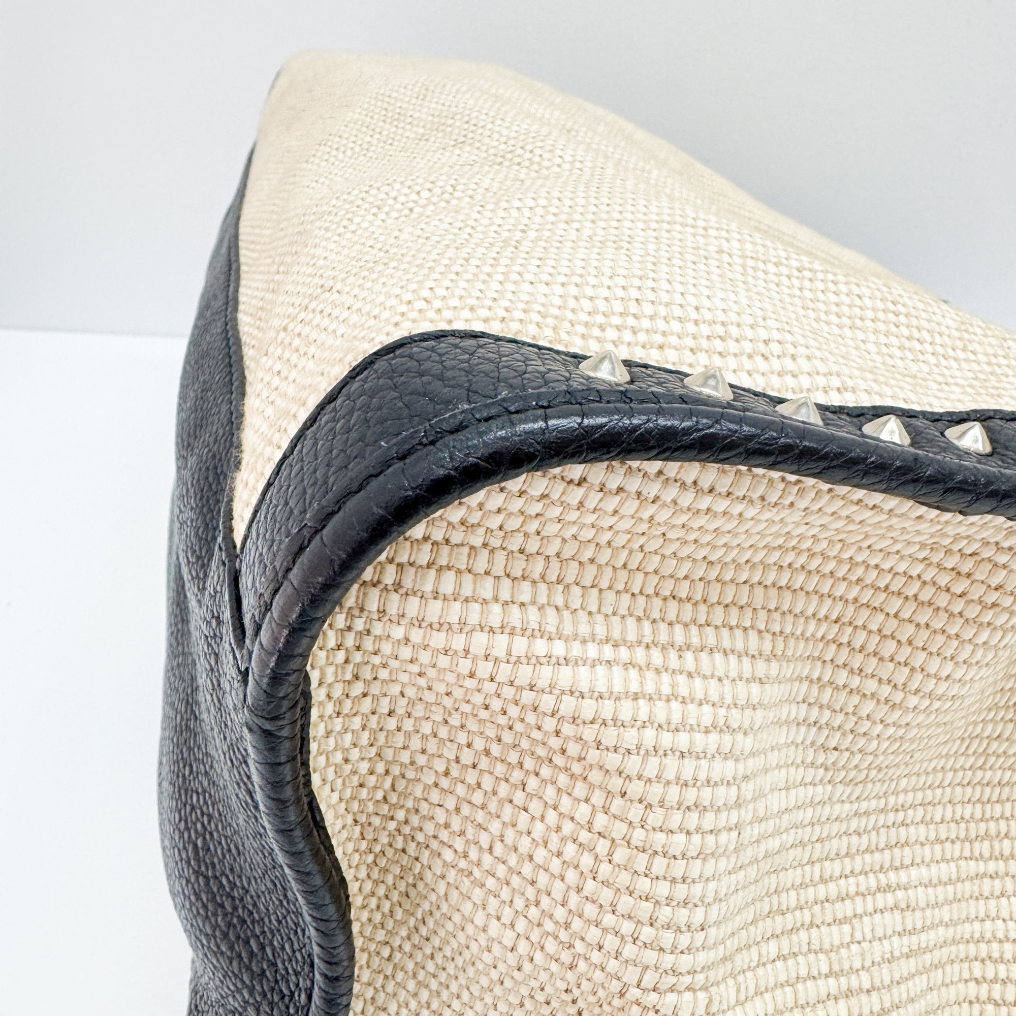 Stirrup Beige Raffia Shoulder Bag