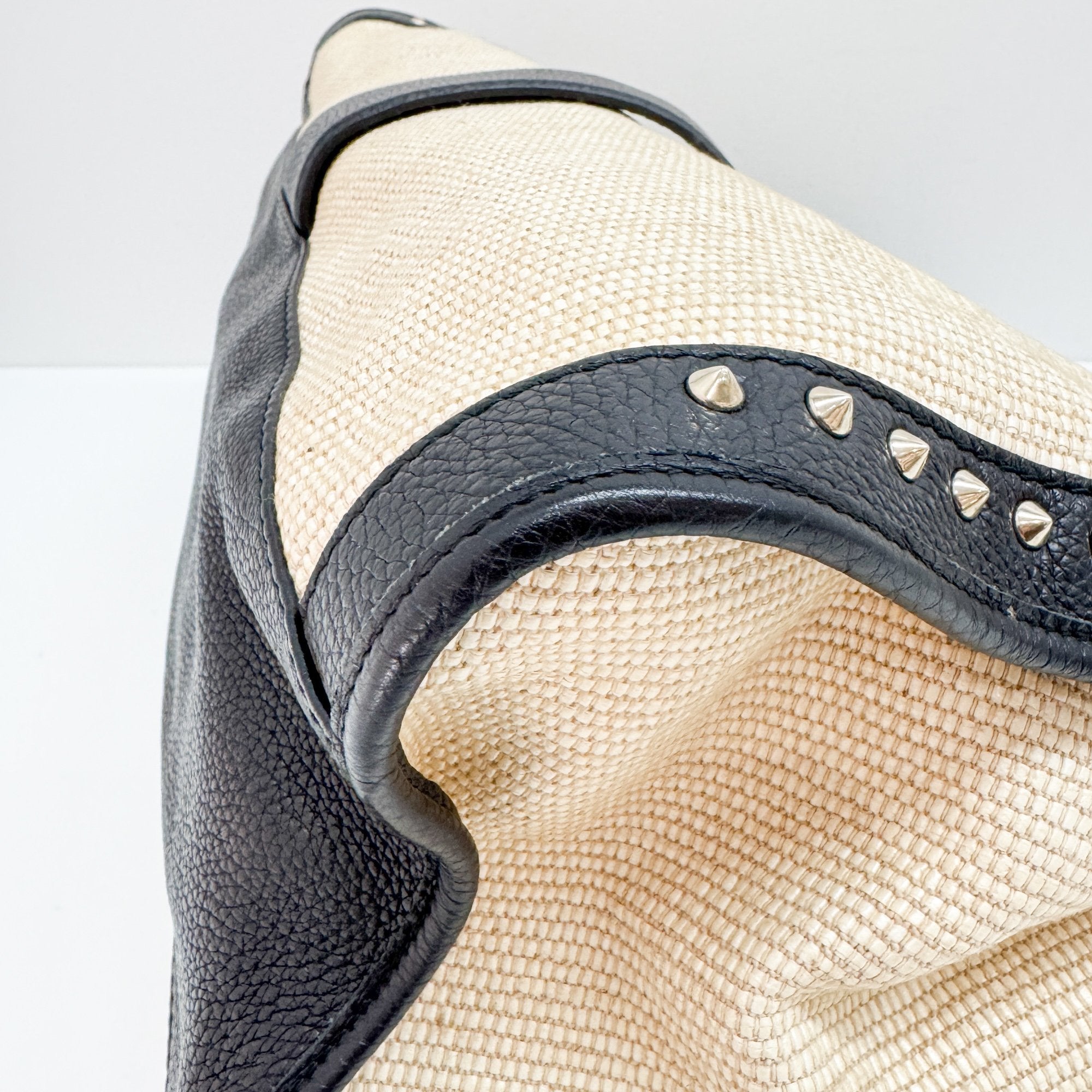 Stirrup Beige Raffia Shoulder Bag