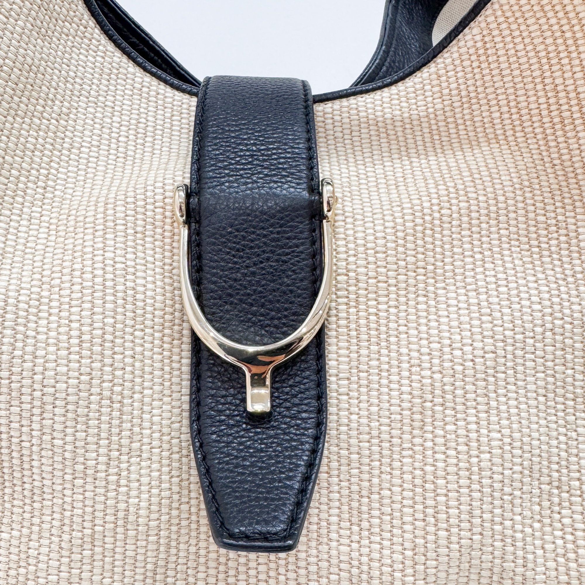 Stirrup Beige Raffia Shoulder Bag