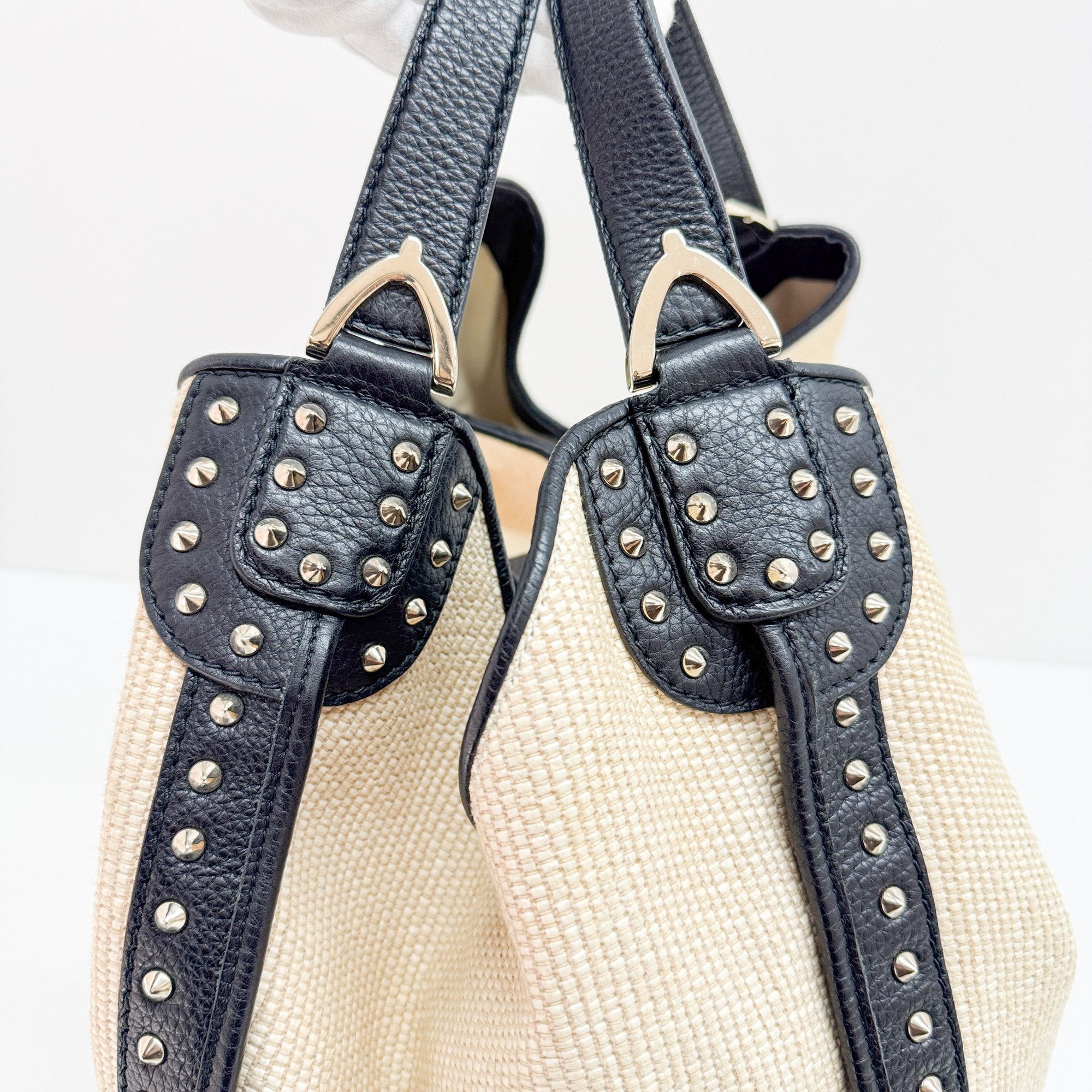 Stirrup Beige Raffia Shoulder Bag