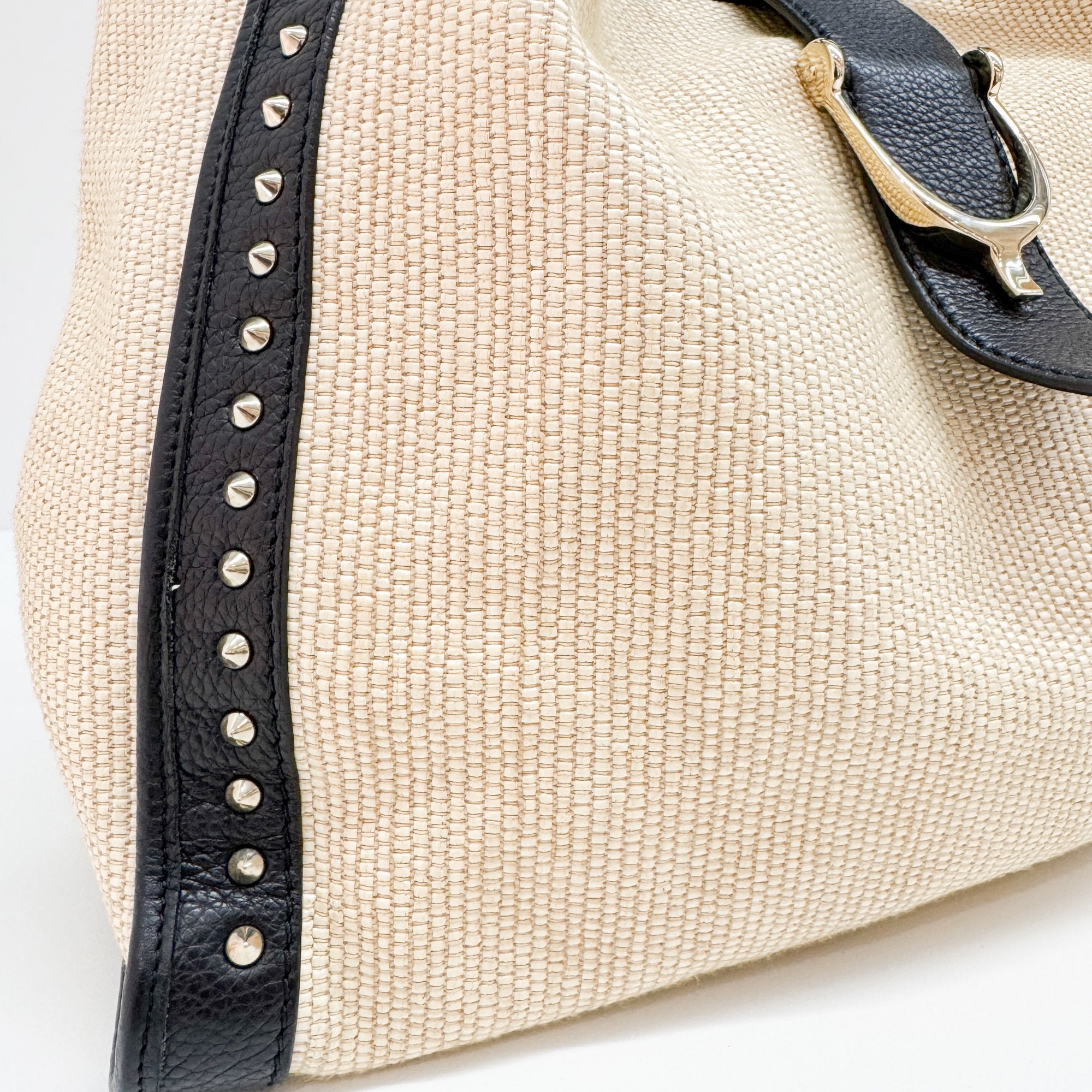 Stirrup Beige Raffia Shoulder Bag