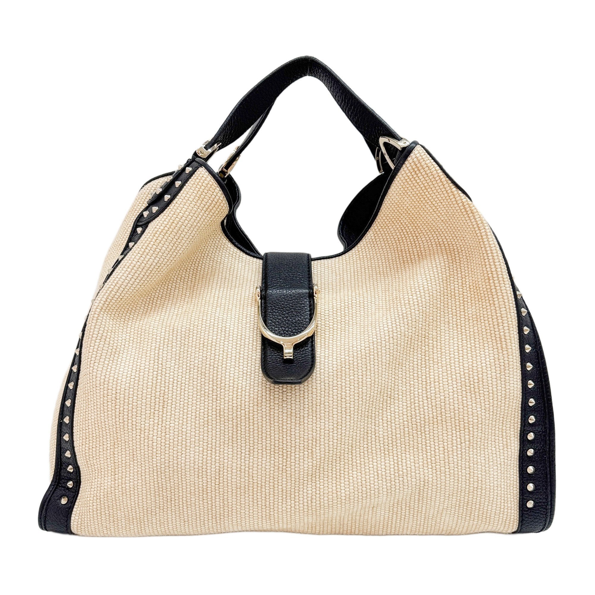 Stirrup Beige Raffia Shoulder Bag