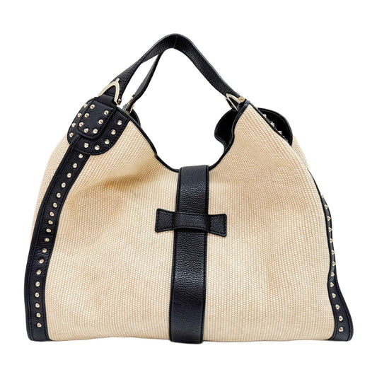 Stirrup Beige Raffia Shoulder Bag