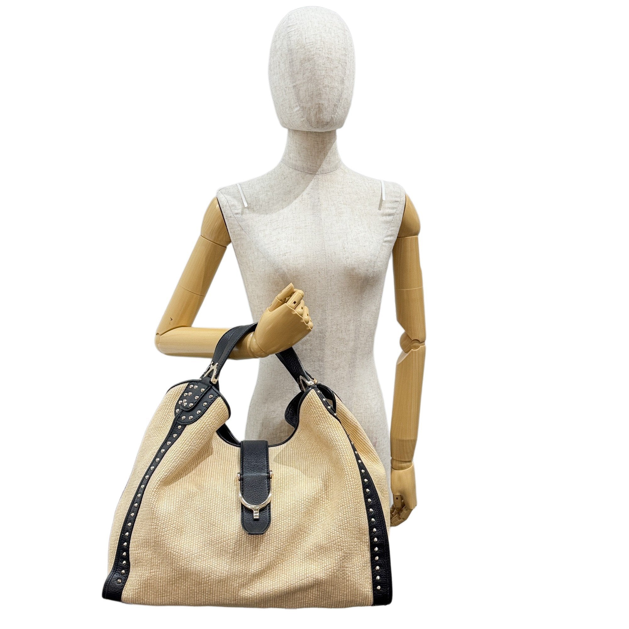 Stirrup Beige Raffia Shoulder Bag
