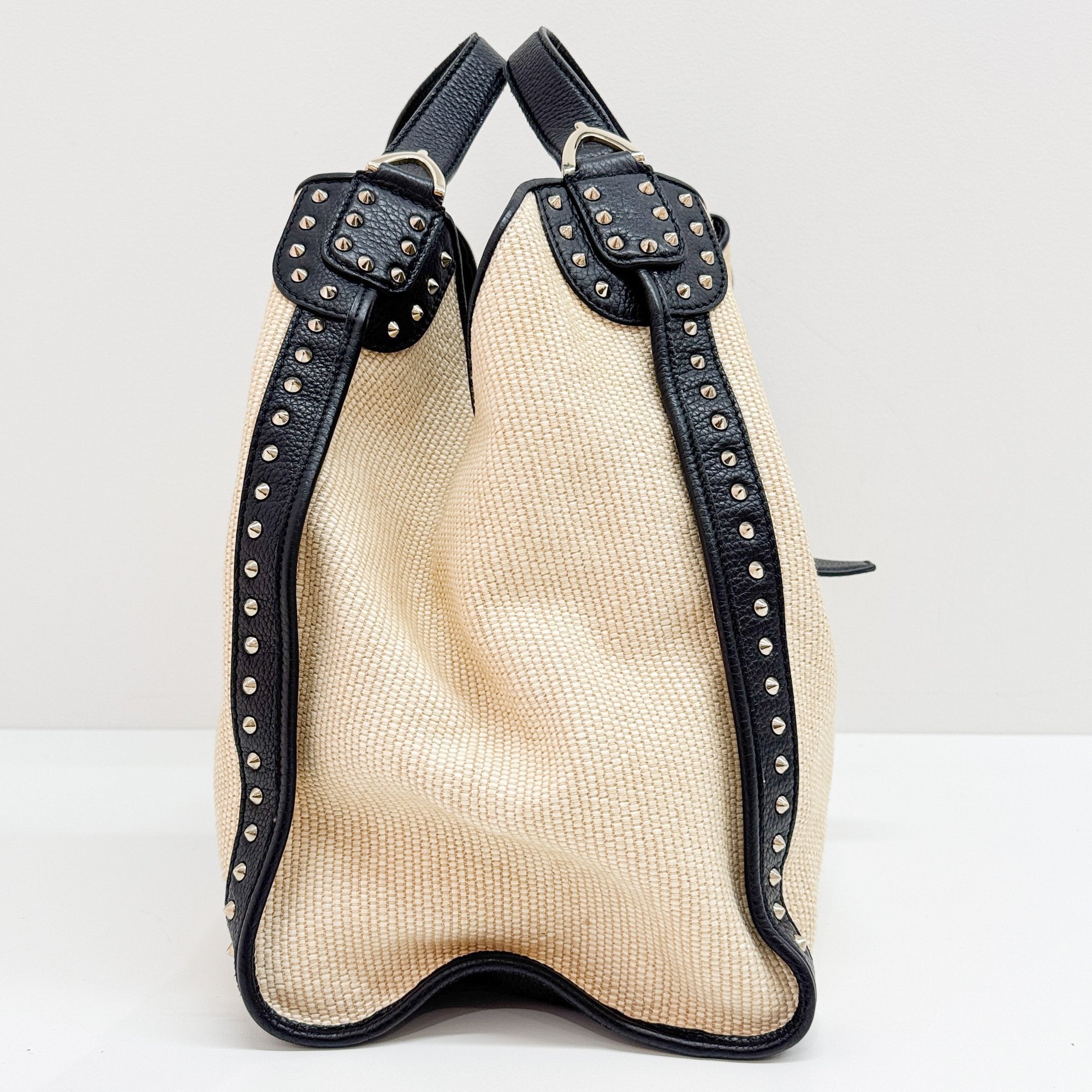 Stirrup Beige Raffia Shoulder Bag