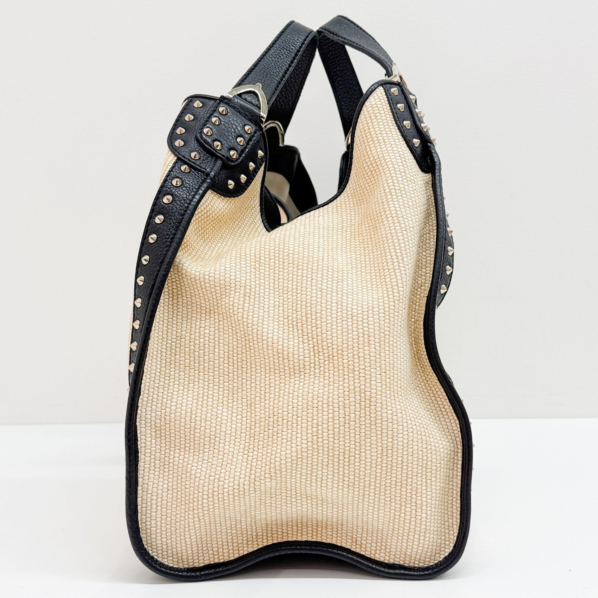 Stirrup Beige Raffia Shoulder Bag