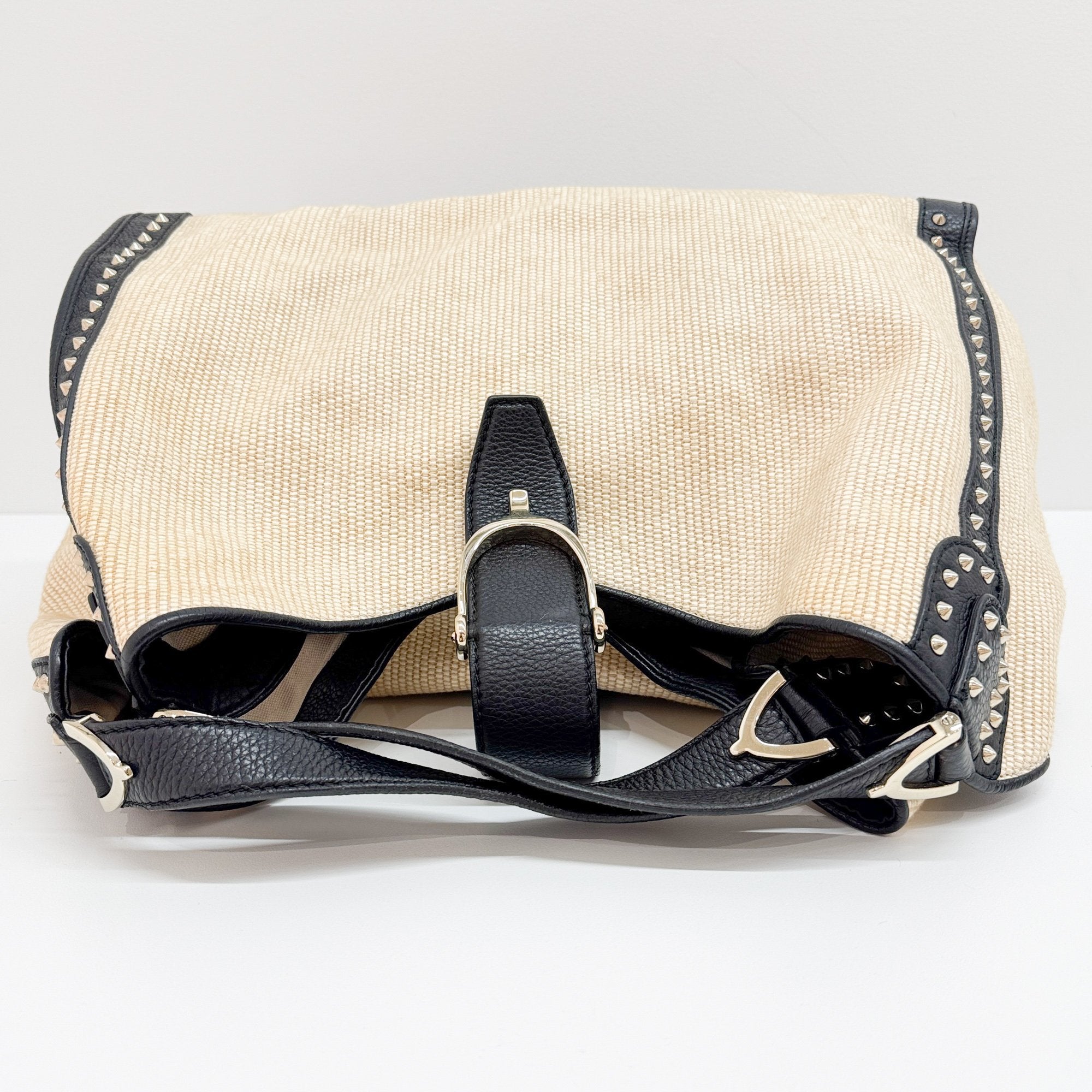 Stirrup Beige Raffia Shoulder Bag