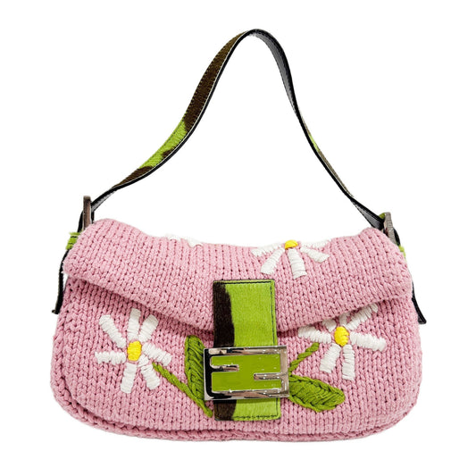 Baguette Pink Floral Wool Shoulder Bag