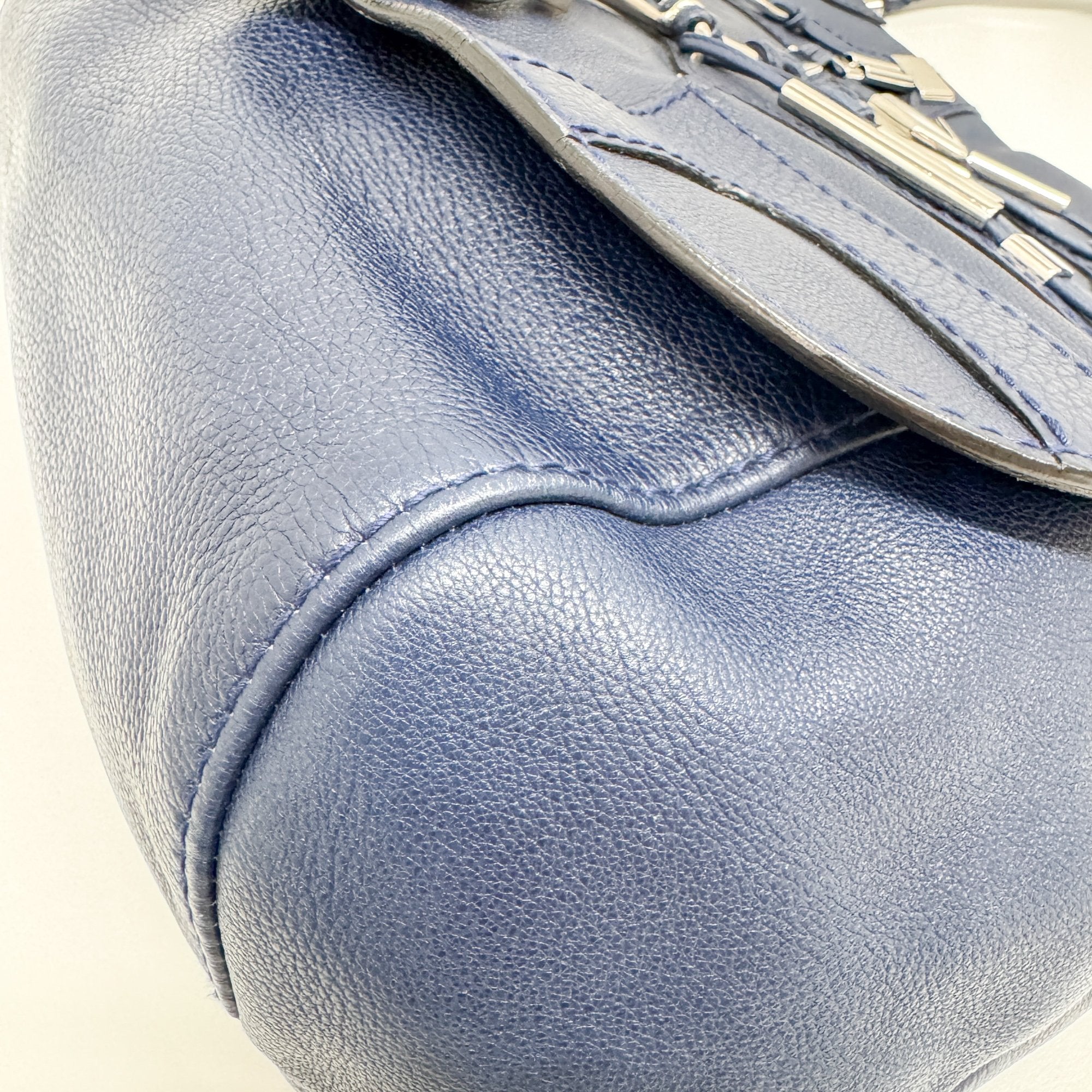 Techno Horsebit Embellished Navy Leather Messenger Bag